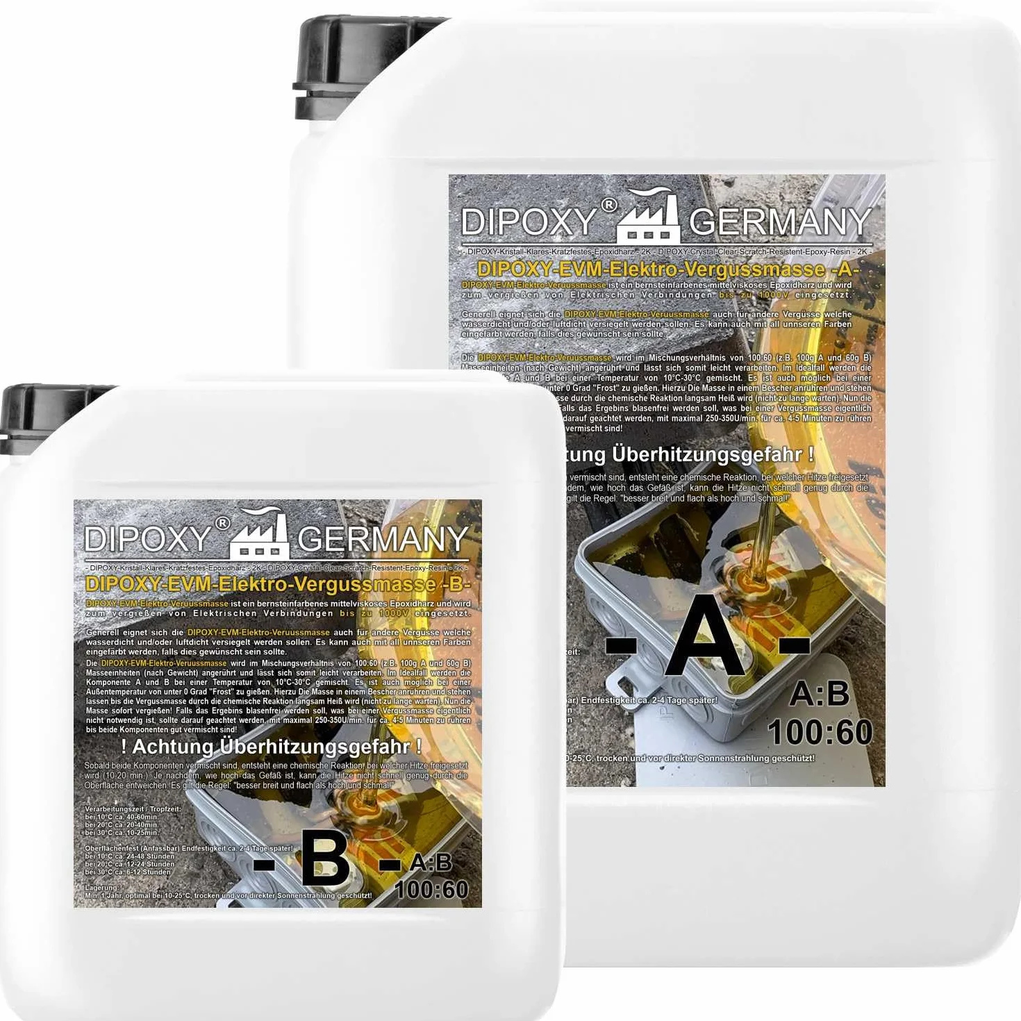 Resina epossidica elettrocolata IP68 e IP69 fino a 1000 Volt, 4,0 kg marrone traslucido (trasparente) – impermeabile per scatole di derivazione, circuiti, manicotti per cavi, ecc.
