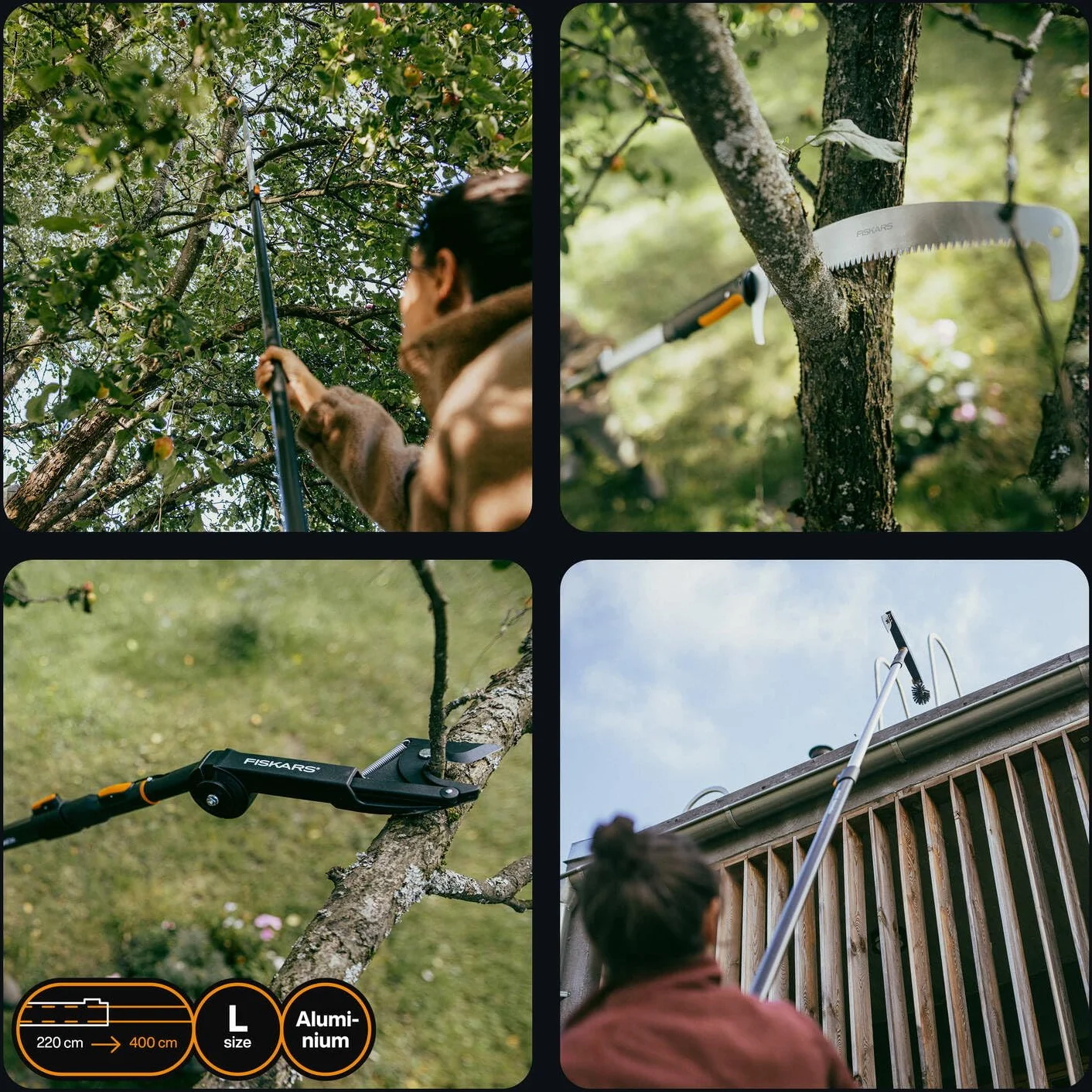Fiskars OneClick Manico Telescopico L, Sostituzione con un Clic, Adattatore QuikFit Disponibile Separatamente, Manico Estendibile da 2,20 m a 4 m di Lunghezza, 1,55 kg, Nero/Arancione, 1080672