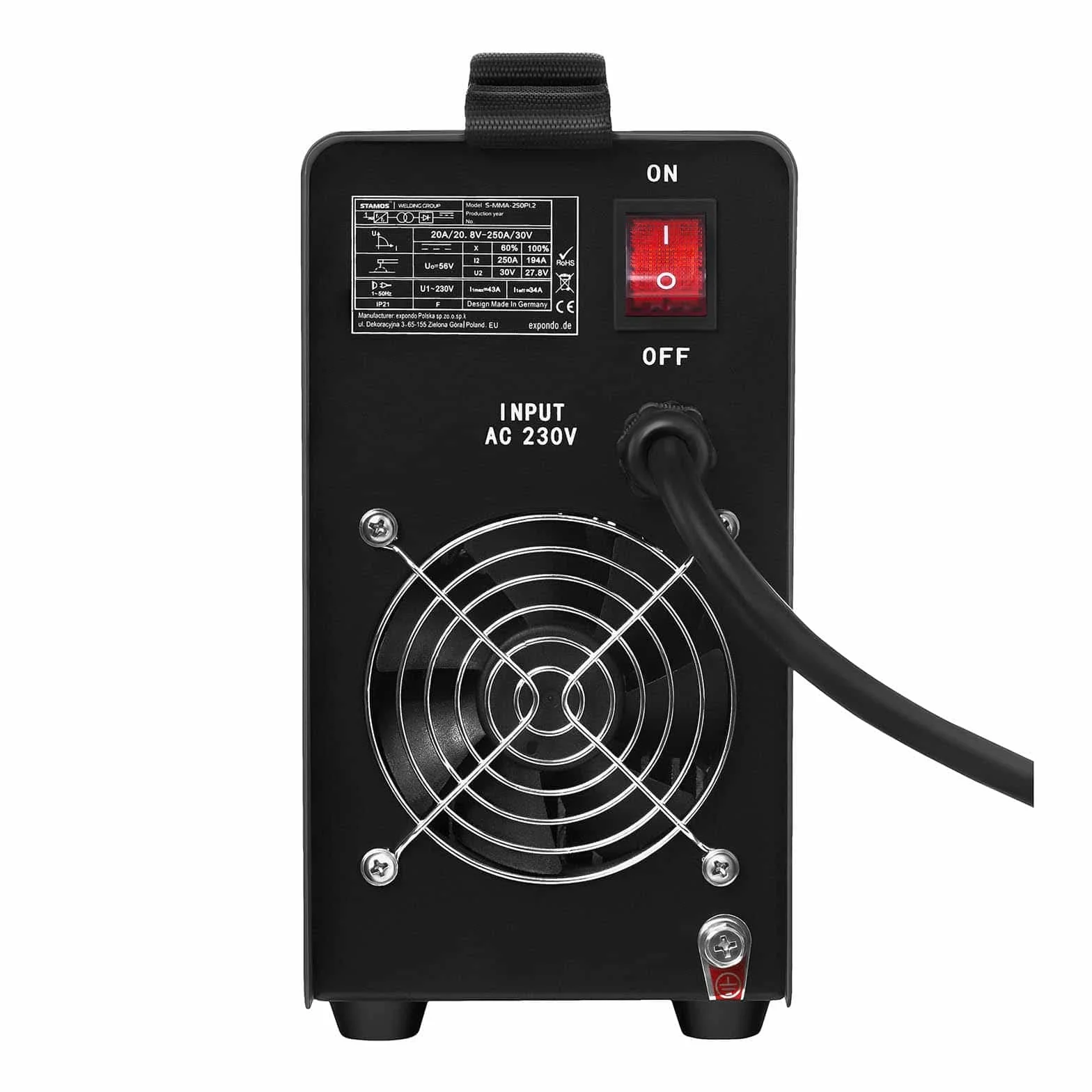 Stamos Germany S-MMA-250PI.2 Saldatrice Inverter Elettrodo Professionale (250 A, Cavo 8 m, Hot Start, Display Led, IGBT, Accessori Inclusi) Pro Series