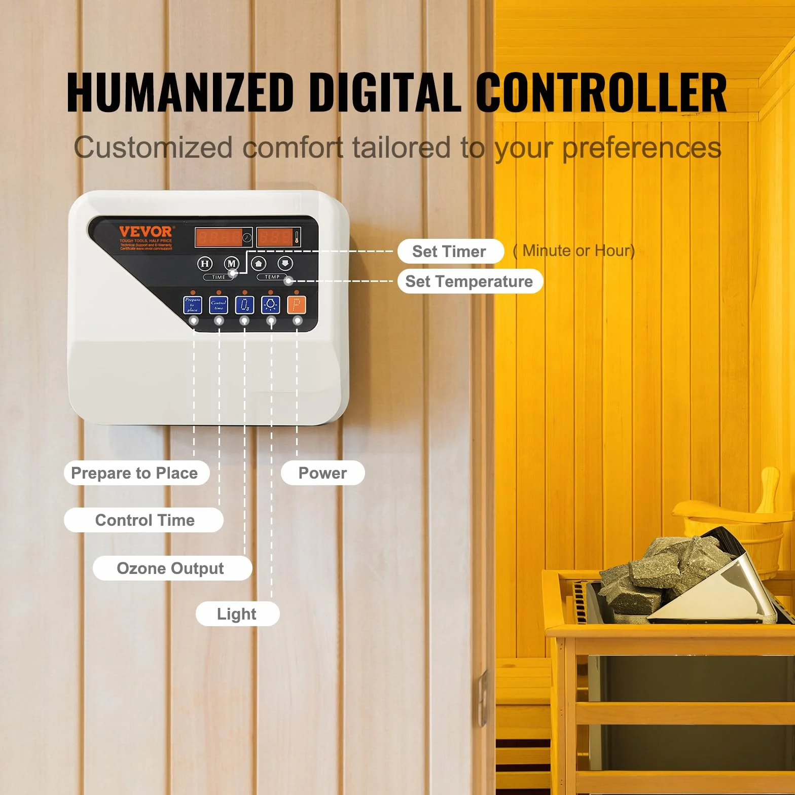 VEVOR Stufa per Sauna Stufa Elettrica per Sauna 6 kW, Riscaldatore Portatile per Sauna Interno/Esterno 400 V 3 N con Timer da 3 Ore con Regolatore Digitale Uso Domestico 5-9 m³ Spa Commerciale Hotel