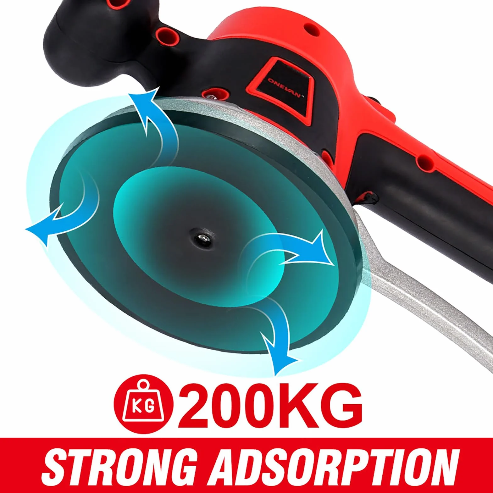ONEVAN vibratore per piastrelle 200 kg, vibratore elettrico per piastrelle, 145 mm ventosa vibrante per piastrelle a 6 velocità con 2 batterie da 1.5Ah, macchina vibrante per piastrelle 150 x 150 cm