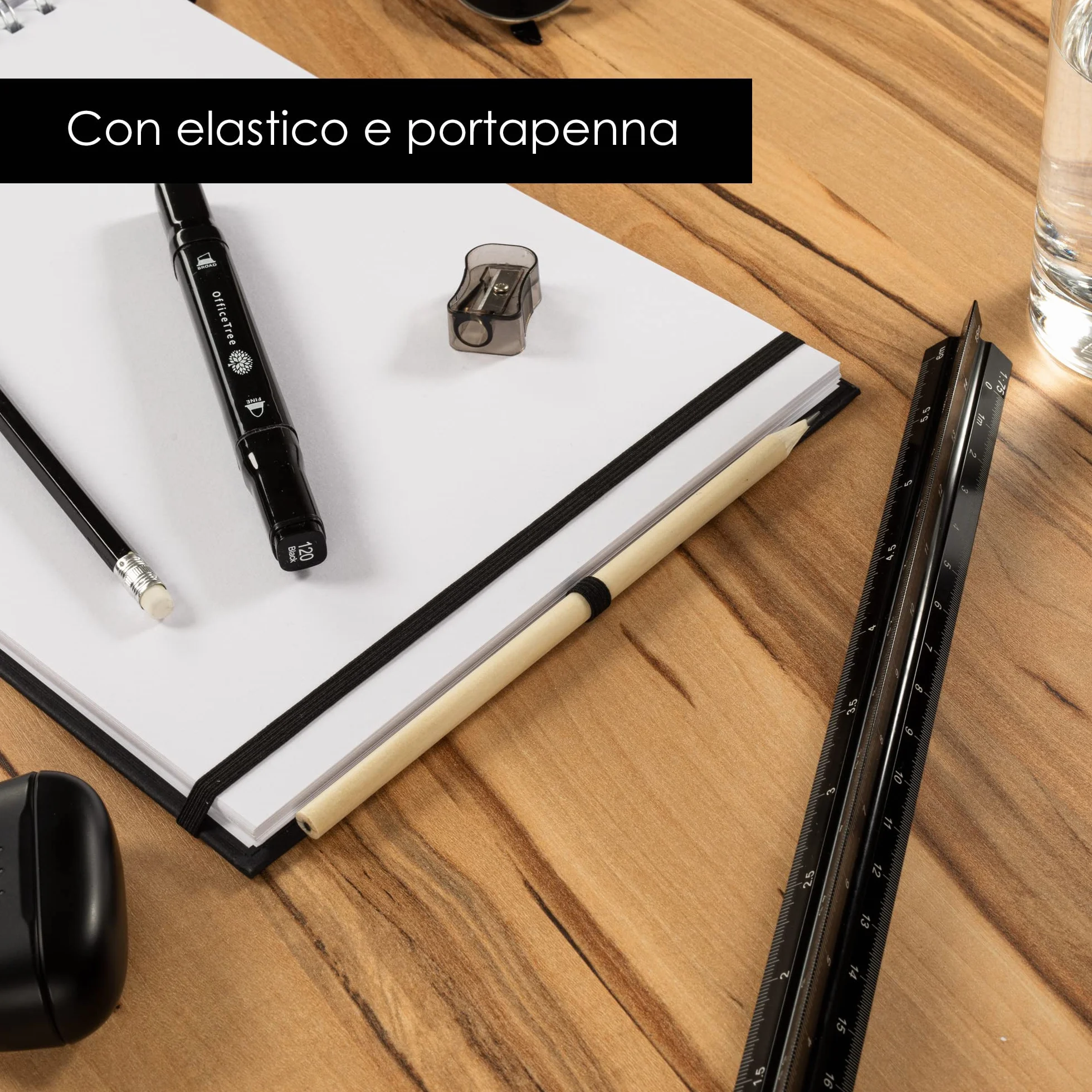 OfficeTree Taccuino per schizzi, formato A4, con rilegatura a spirale, formato orizzontale, 96 pagine, 48 fogli, formato A4, 200 g, carta bianca vergine, libretto di schizzi acquerello, matita inclusa
