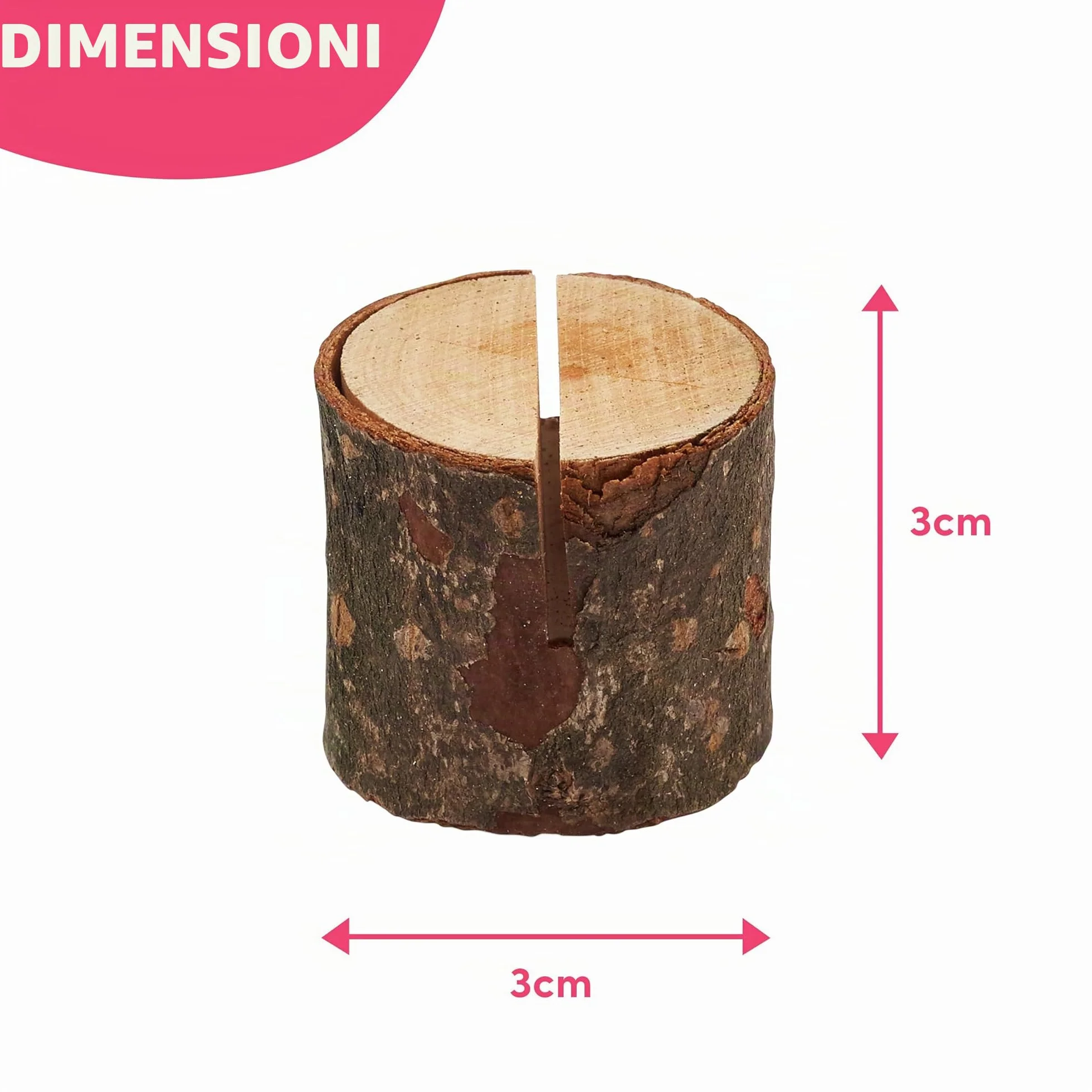 THE TWIDDLERS 50 Segnaposto in Legno di Pino per Matrimonio, Battesimo, Comunione e Feste - Portamenù e Portafoto da Tavolo a Forma di Tronchetto, 3 cm