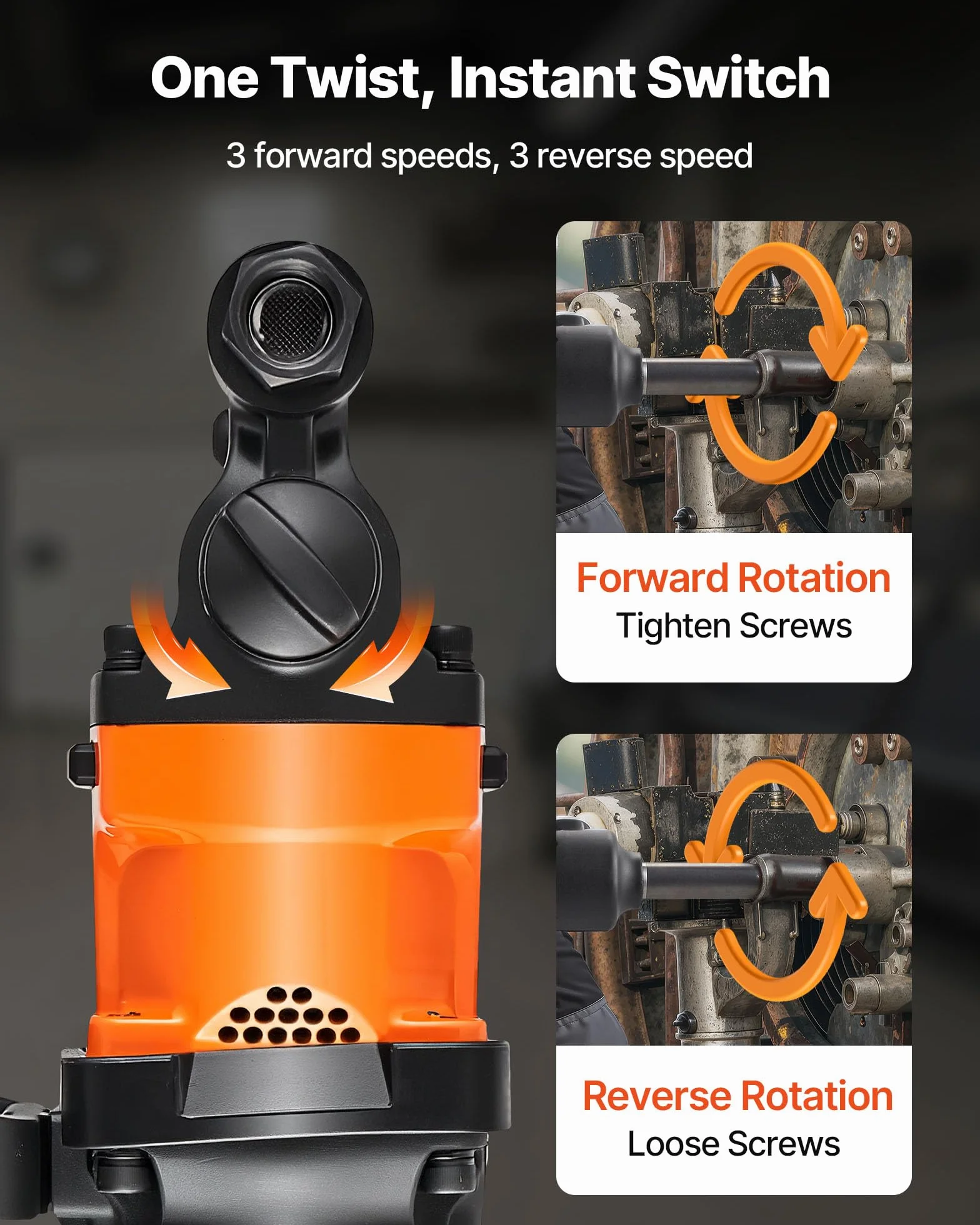 VEVOR Avvitatore Pneumatico a Impulsi da 25,4 mm, Coppia di Serraggio Dadi Fino a 2400 Nm, Chiave Pneumatica a 6 Velocità da 6000 giri/min con Incudine Estesa 152,4 mm per Camion Pesanti