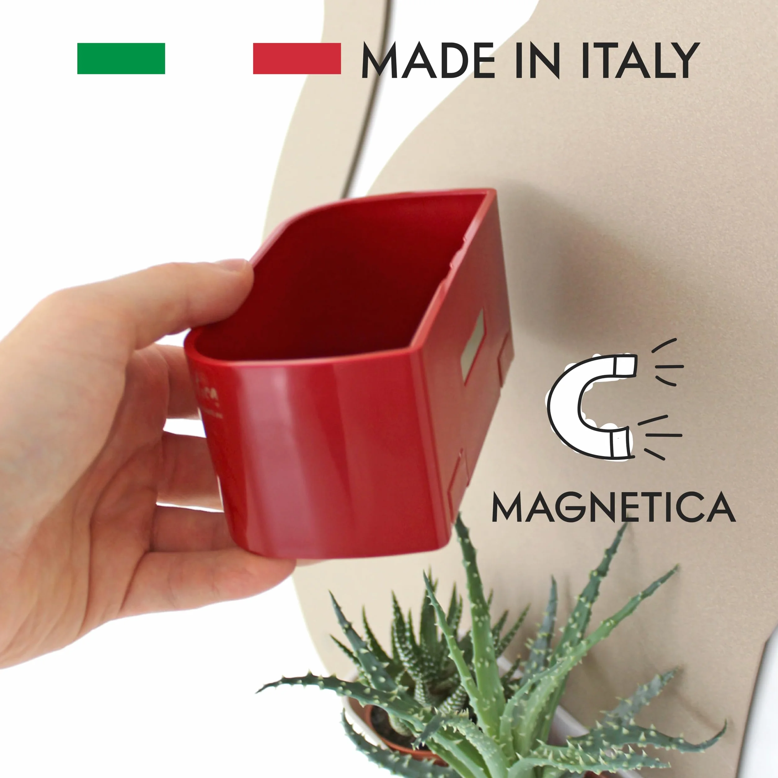 KalaMitica - Vaschetta Magnetica, Contenitore Magnetico Portaoggetti e Porta Vasi - Organizer per Penne e Pennarelli per Lavagna, Frigo, Scuola, Ufficio - 13,8 x 6,7 x 5,7 cm - Rosso
