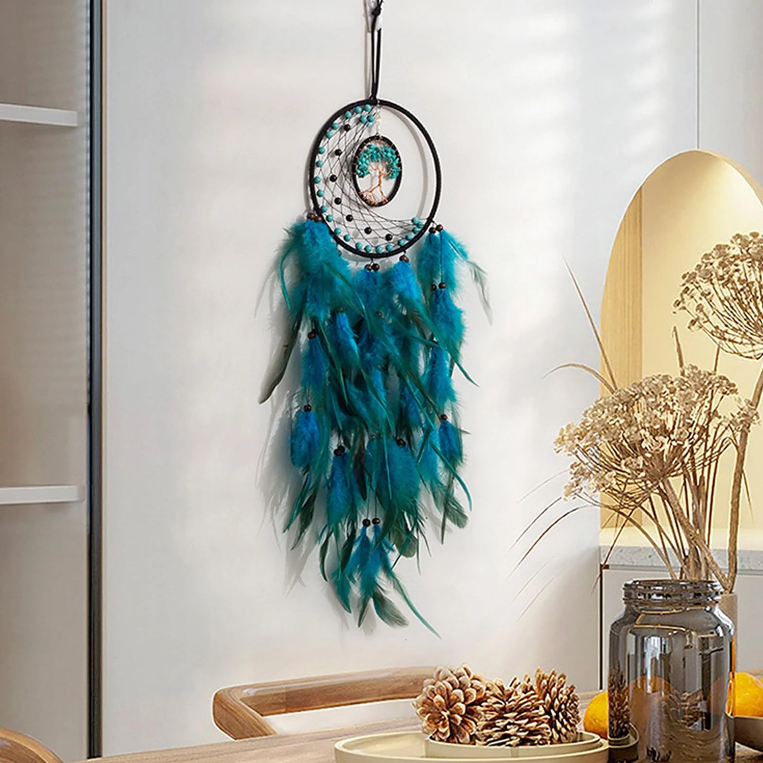 Blu Dream Catcher Acchiappasogni Piume Decorative Appendere Decorazione Casa Parete Regalo