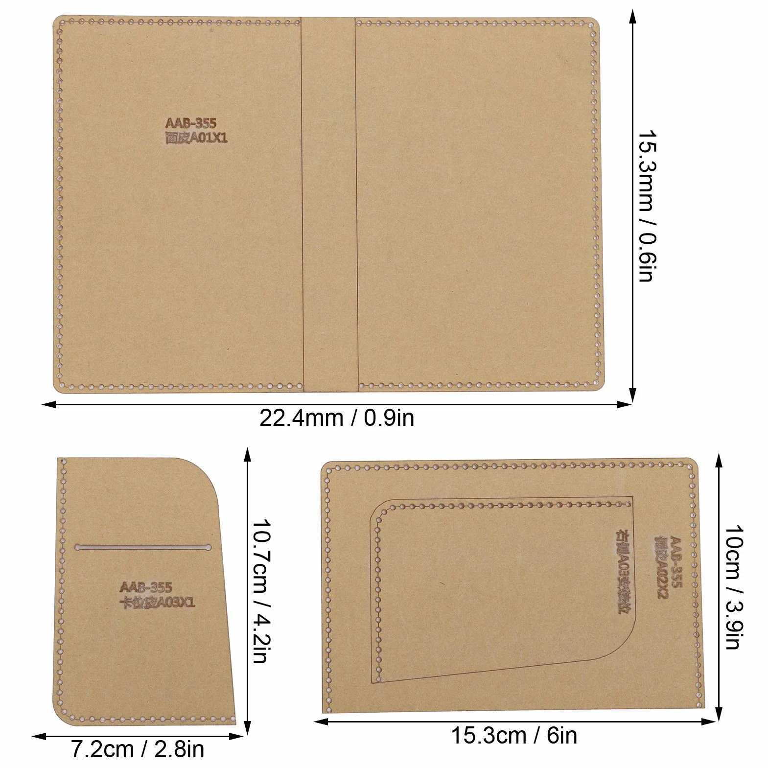 cartamodello porta passaporto in pelle modello stencil stampo per strumento artigianale in pelle fai da teKit modello acrilico 3 pezzi Handcraft Tools