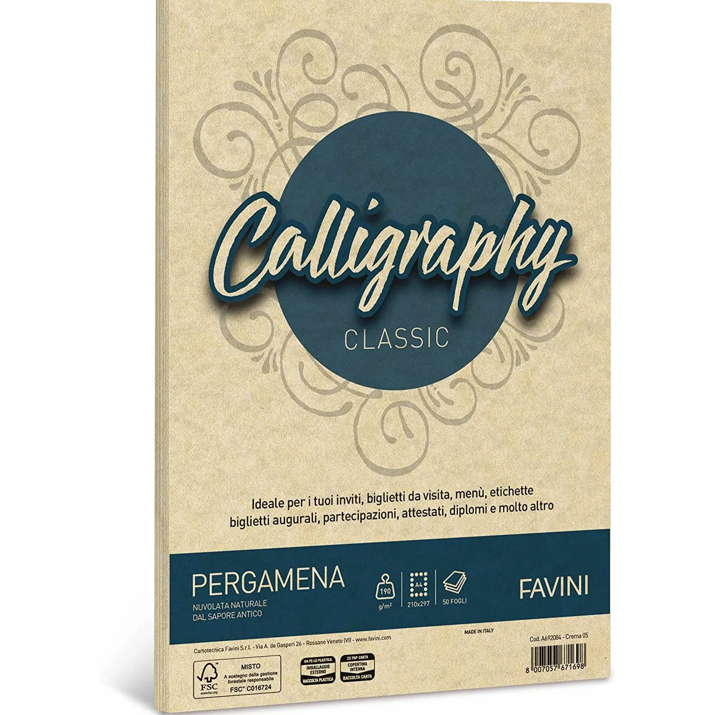 Favini A692084 Calligraphy Pergamena Liscio, 50 Fogli