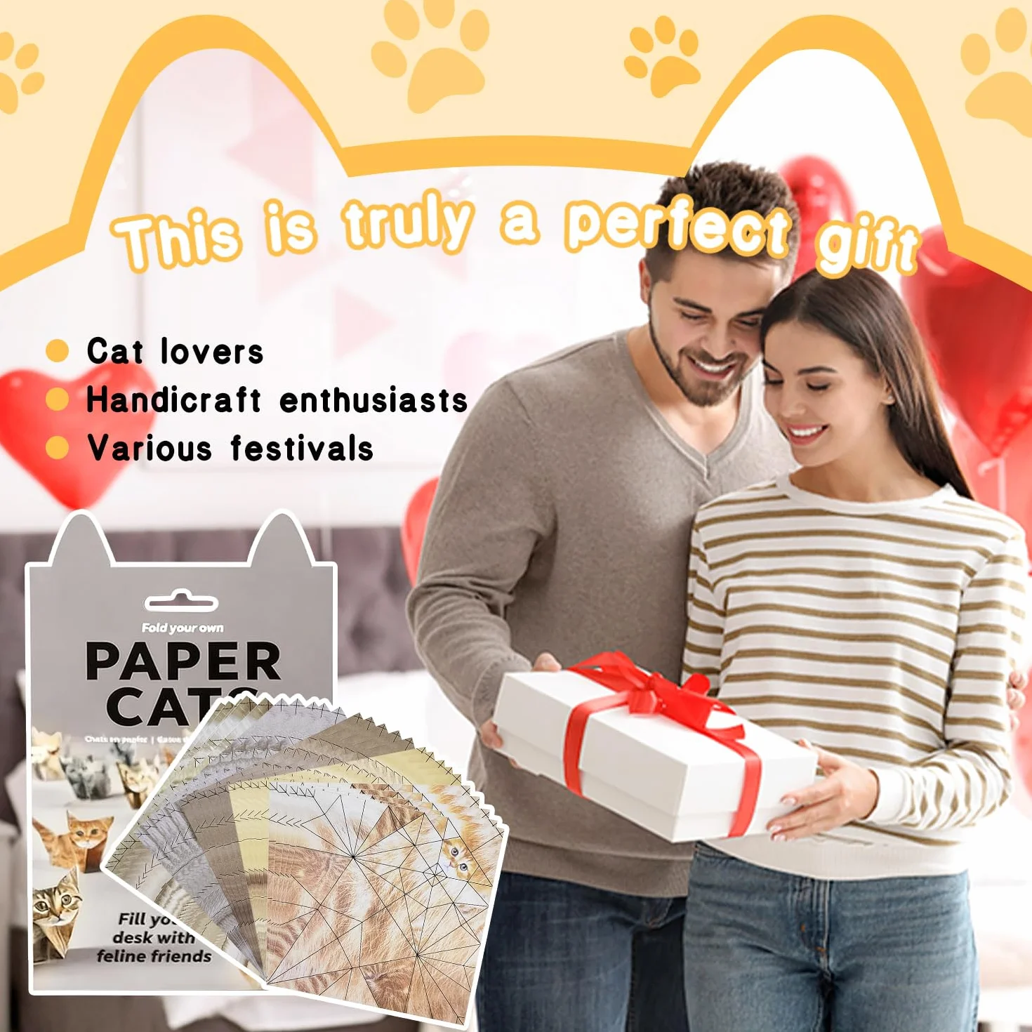 50 fogli di carta Cats origami, 12 x 12 cm, carta origami fai da te, linee di piegatura chiare, gatti di origami 3D, facili da piegare, ideali per appassionati di bricolage e artisti