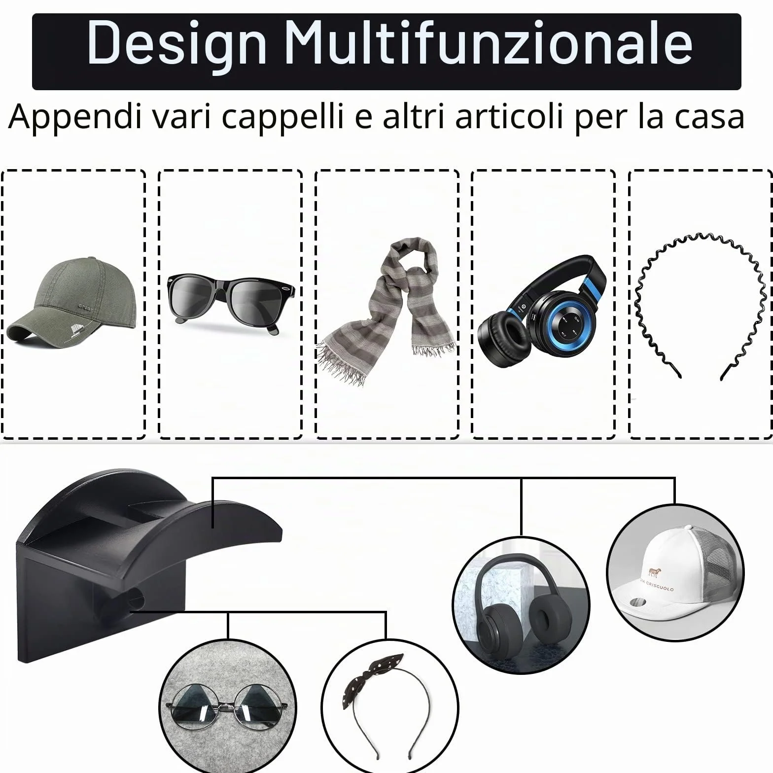 Vibbang 10 Pezzi Ganci per Cappelli Organizzatore Porta Cappelli a Parete Senza Perforazione Nero