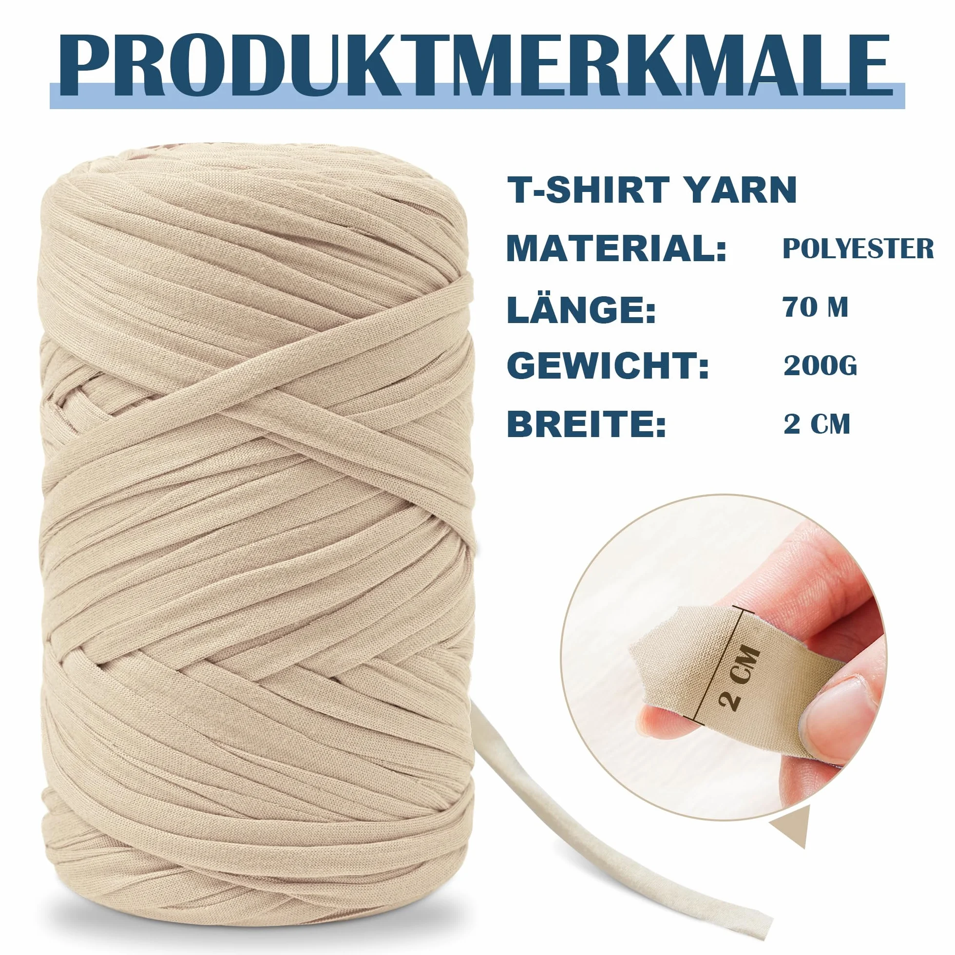 Vincona Fettuccia per Borse a Uncinetto 2x200g, Cordino per Borse Uncinetto, Adatto per Borse all'uncinetto, Cestini, Arazzi, Decorazioni per la Casa, Artigianato fai da te-Beige albicocca 16