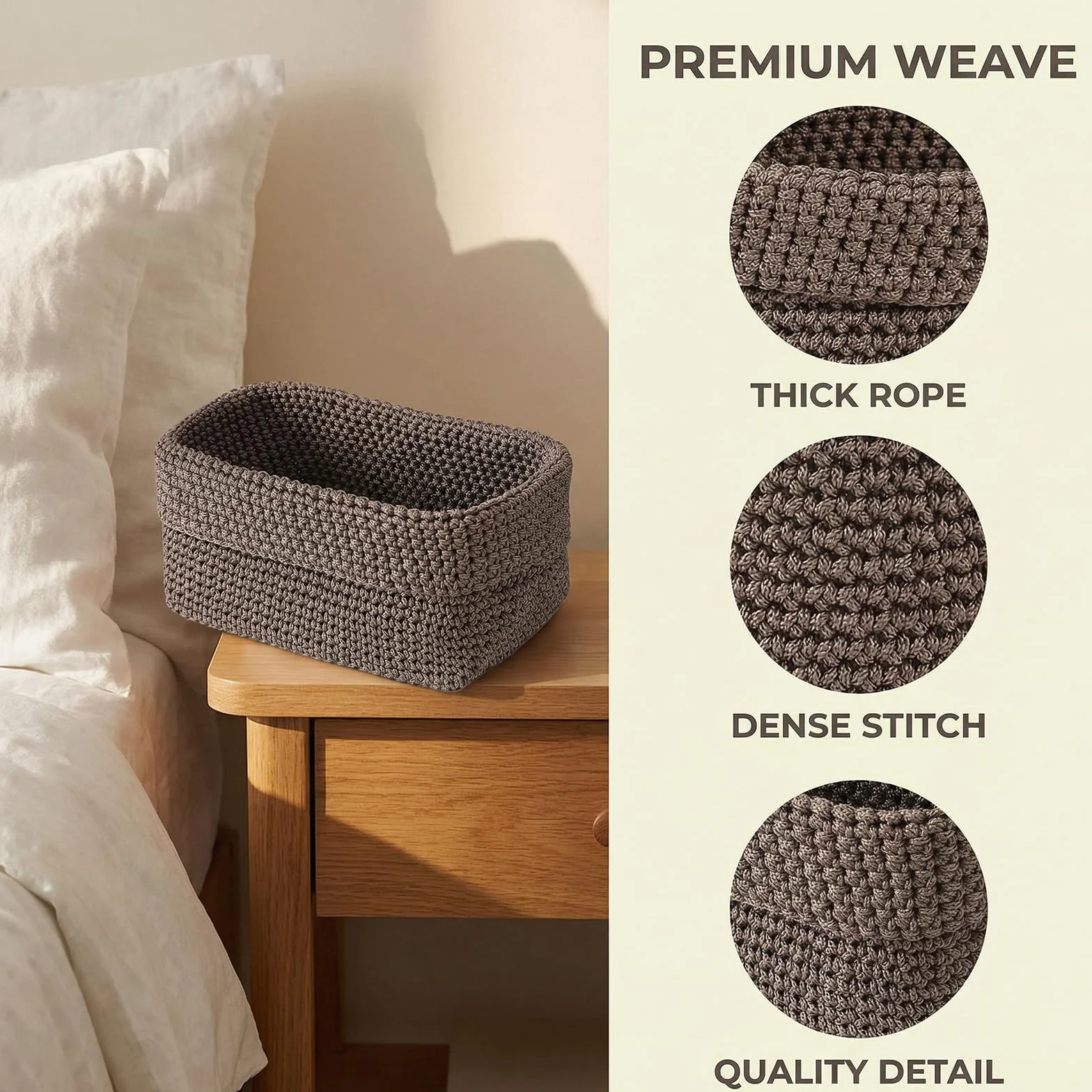 Set di 2 Cestini Intrecciati per Organizzare, Cesto in Corda di Cotone, Impilabile Organizer, Ceste Portaoggetti per Bagno,Cestino Decorativo per Soggiorno,per Cucina, Bagno, Camera da Letto (Marrone)