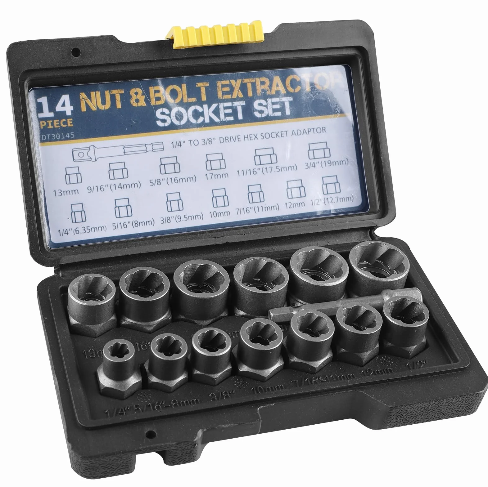 set di estrattori per dadi a spirale, 14 pezzi, estrattore per viti danneggiati, dadi e viti arrugginiti (6,35-19 mm)