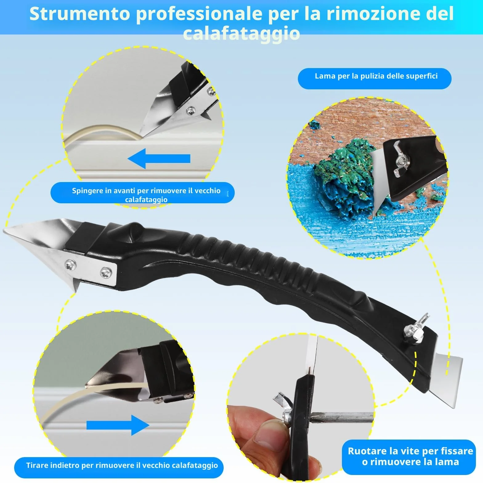 Strumento per Calafataggio Kit di Strumenti Raschietto e Spatola per Giunti Raschietto in Silicone Prodotto per Rimuovere lo Stucco Strumento per la Rimozione e l'applicazione Del Caucciù