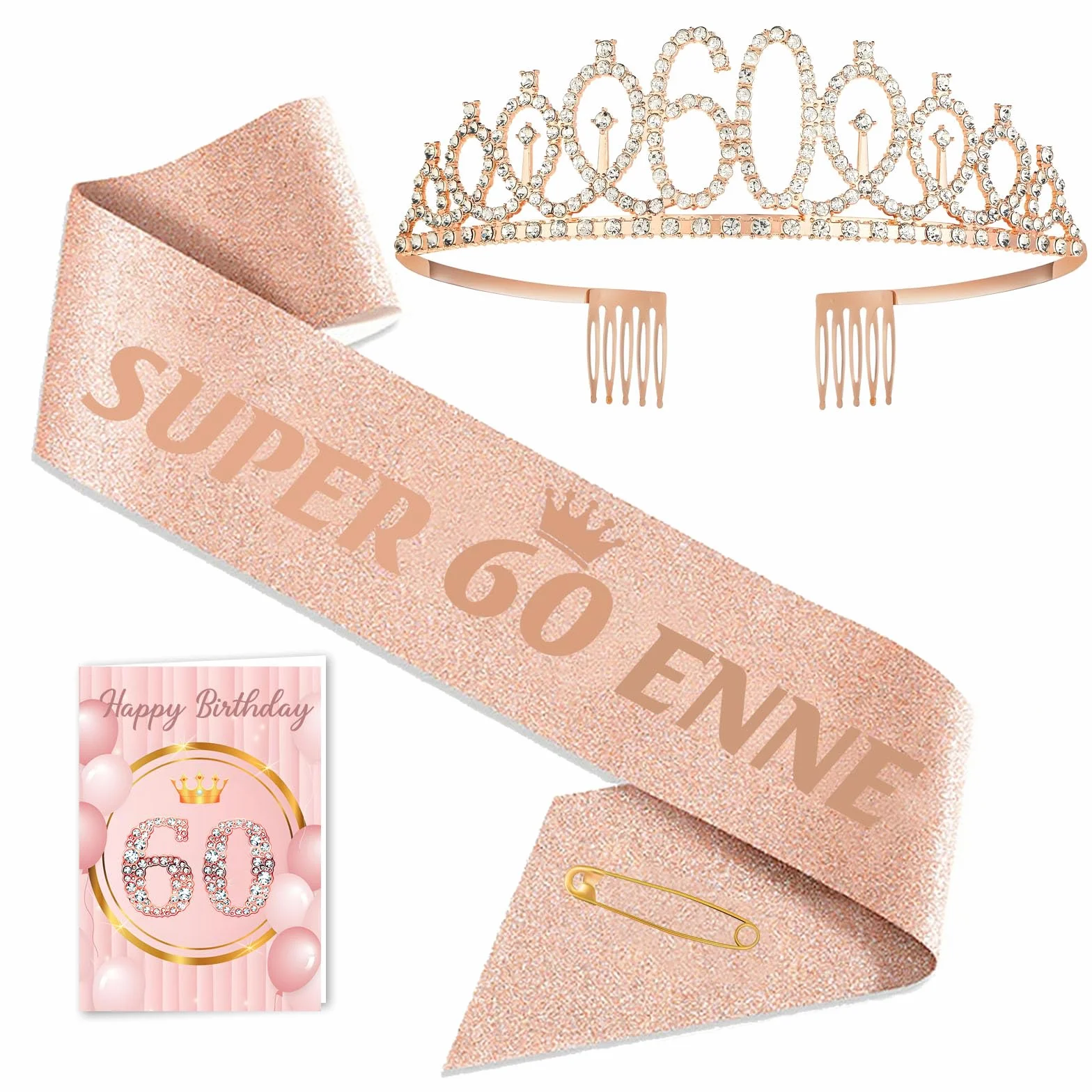 Toctax Fascia Corona Compleanno Personalizzata con Biglietto, Regali Gadget per 18 30 40 50 60 70 80 Anni, Idee Regalo e Decorazione per Donna