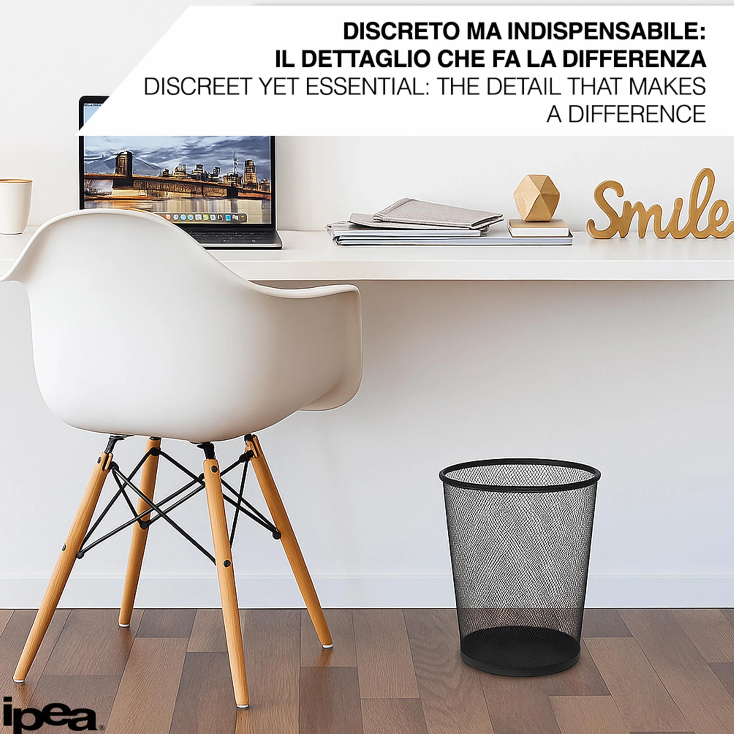 IPEA Cestino per la Carta in Rete Metallica Nero - 26 X 23 cm - Cestino Getta Carta Riciclaggio per Ufficio, Casa, Camera, Scuola - In Metallo - Cesto Spazzatura per Scrivania, Tavolo, Mobile