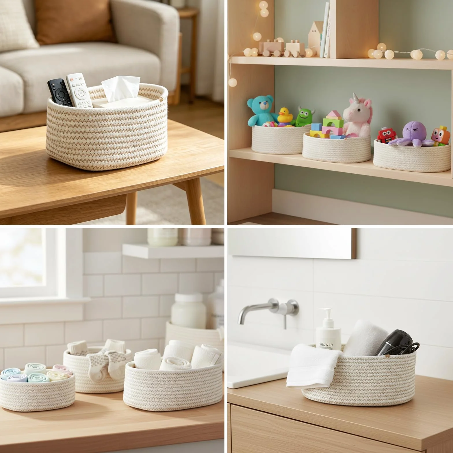 Cozary Cestini Portaoggetti Intrecciato Impilabile Scatola Immagazzinaggio Corda Cotone Organizer 3 Pezzi