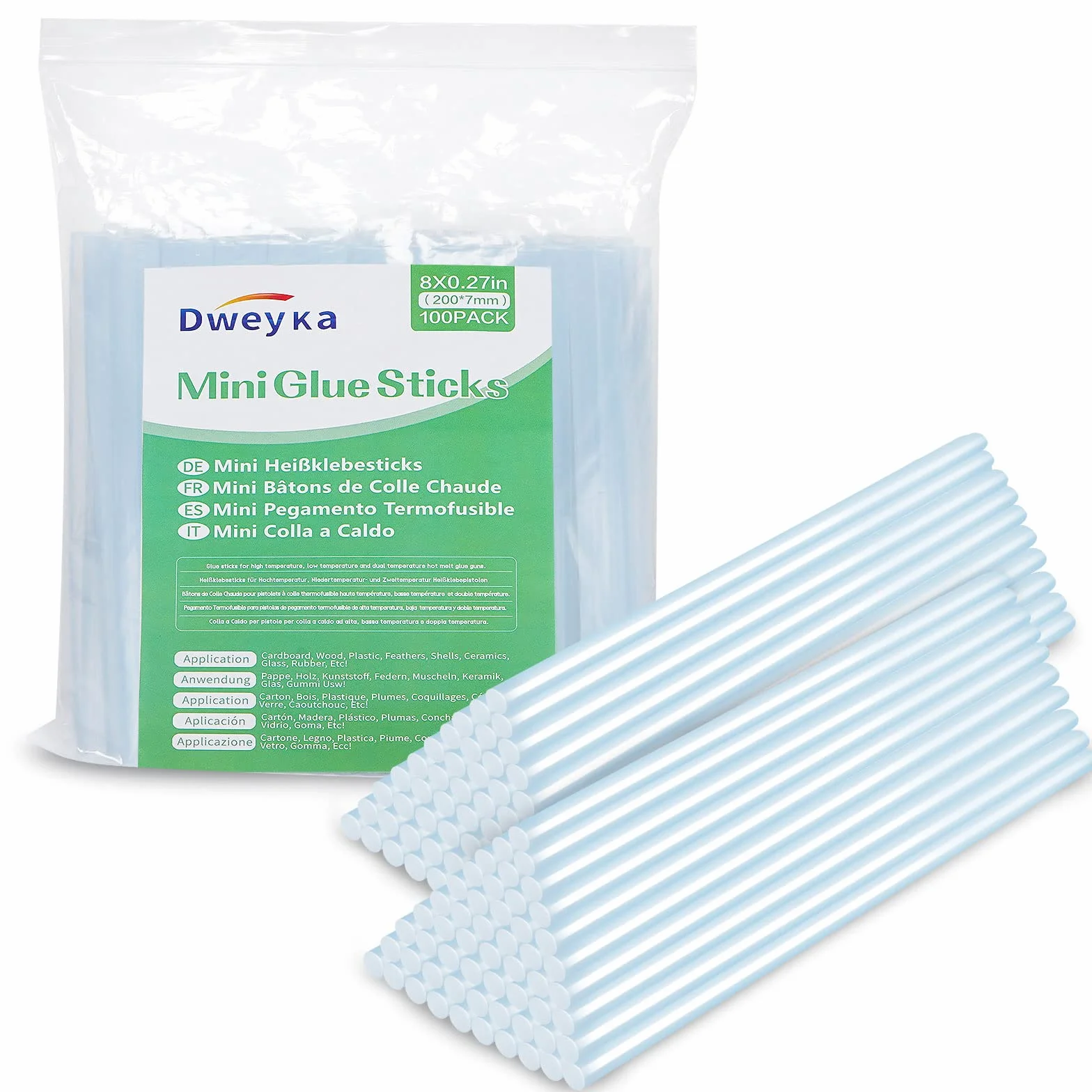100 Stick Colla a Caldo Ø 7 mm x 200 mm, Colla a Caldo per Pistola Colla a Caldo, Trasparente, Ad Asciugatura Rapida(7mm x 200mm Pack 100)
