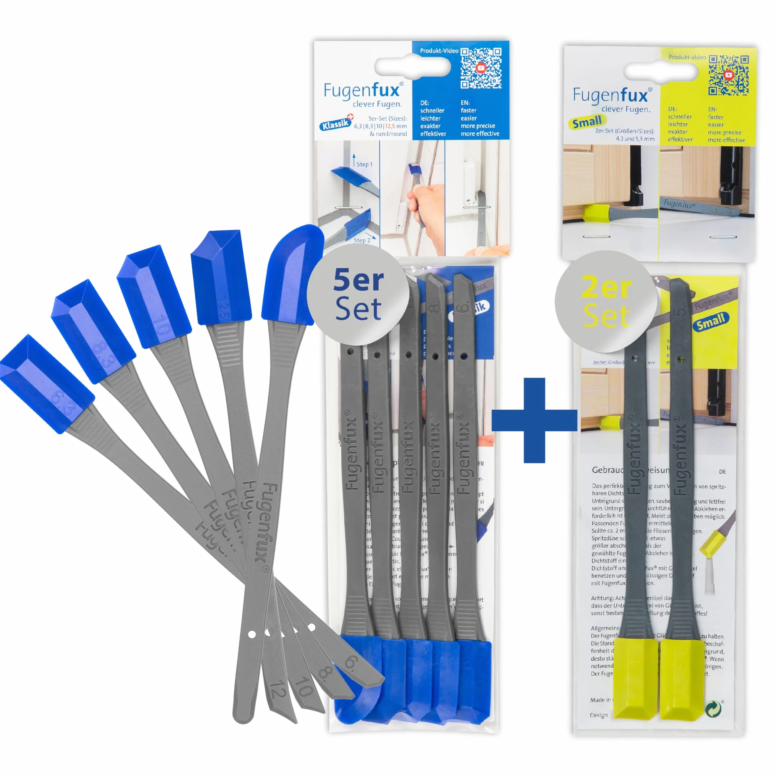 FUGENFUX® Set professionale: Classic 5 + Small – Speciale estrattore per fughe – Piastra per fughe di qualsiasi dimensione – Estrattore per fughe con punta magica rivoluzionaria per punto estremamente