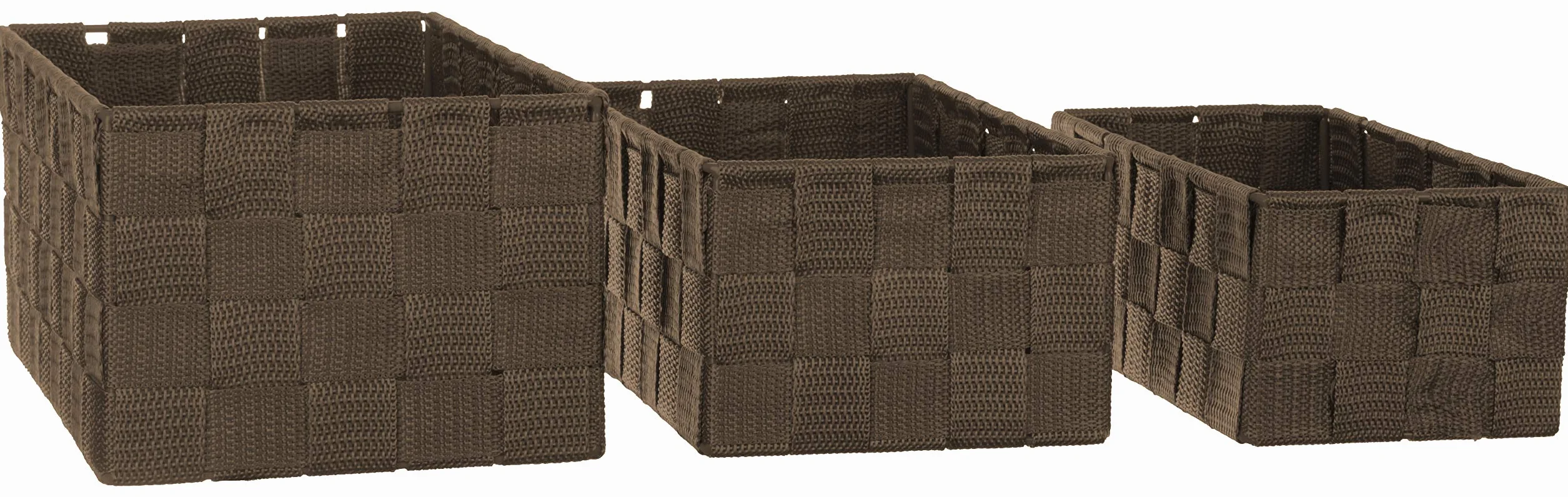 Set di 3 Scatole Portaoggetti Rettangolari Effetto Rattan 22x15x11 cm Marrone