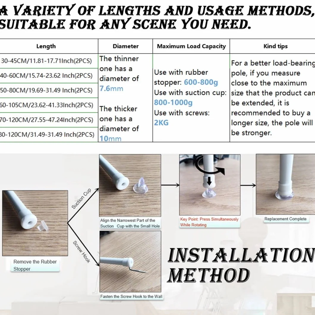 Aste per tende a pressione estendibili Bianco 30-45cm 2 unità