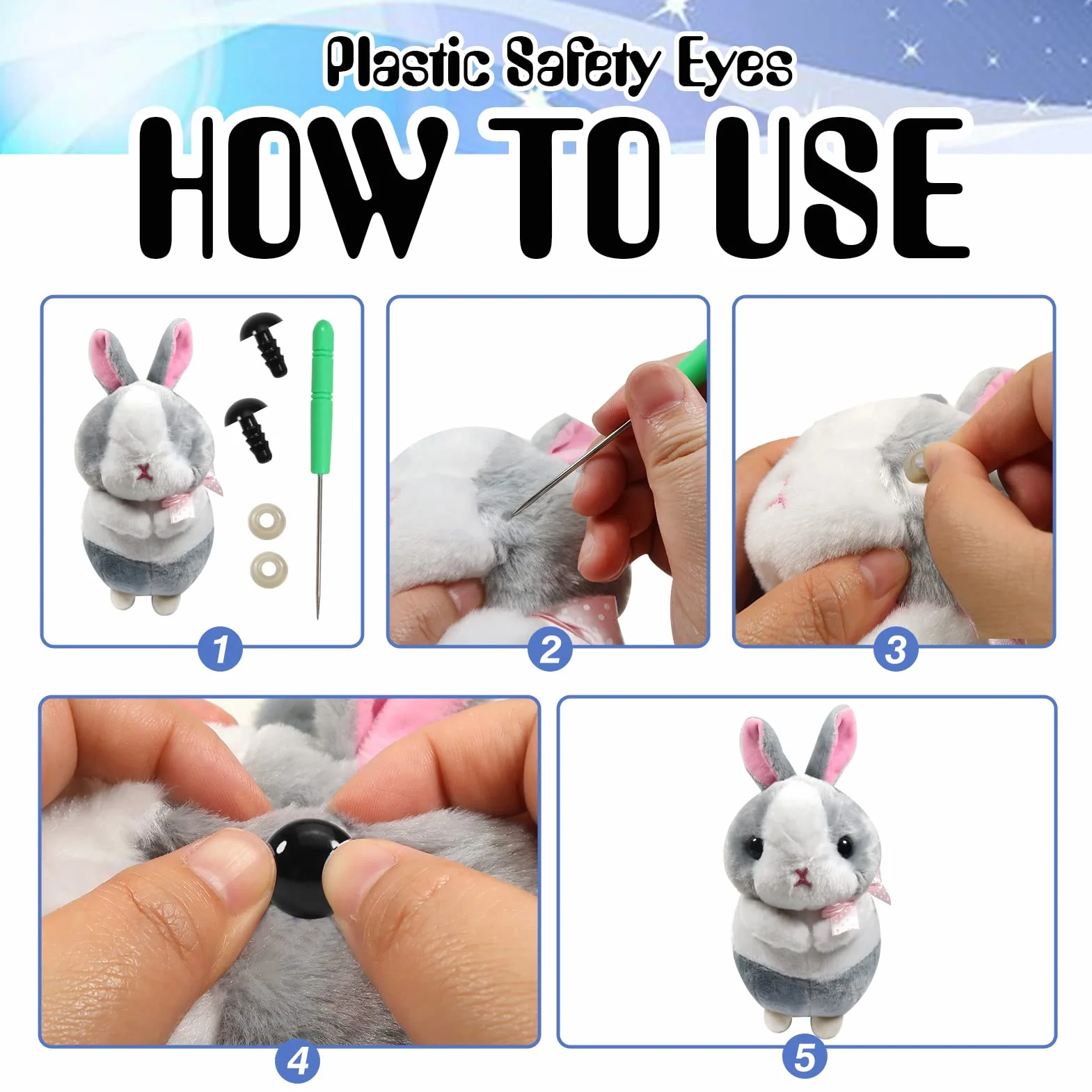 TOAOB 150 Pezzi Occhi di Sicurezza per Amigurumis 12mm a 30mm Grandi Nero Occhi Plastica Occhietti con 150 Pezzi Rondelle per Bambole Pupazzi Fai da Te all'Uncinetto e Animali di Peluche