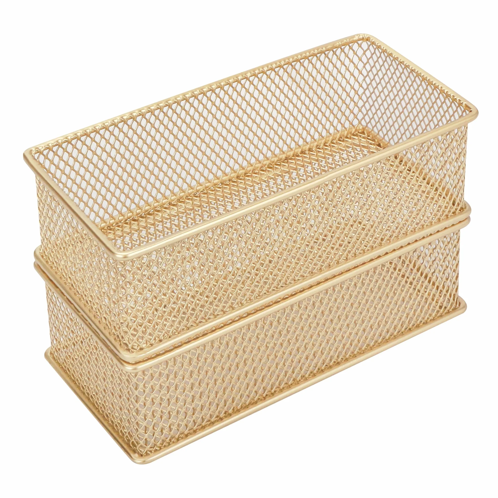Annova Set 2 Cestini Portaoggetti Rete Cassetti Mensole Oro 15x7.5x5cm