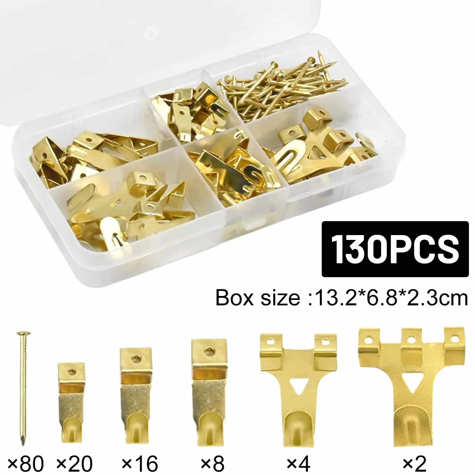 Set di Ganci per Quadri Muro, 130 Pezzi Chiodi Ganci per Quadri Muro, Chiodini per Quadri Muro, per Appendere Foto, Dipinti, Cappelli, Specchi e Altri Oggetti, Ganci Appendi Cartongesso Quadri Ganci