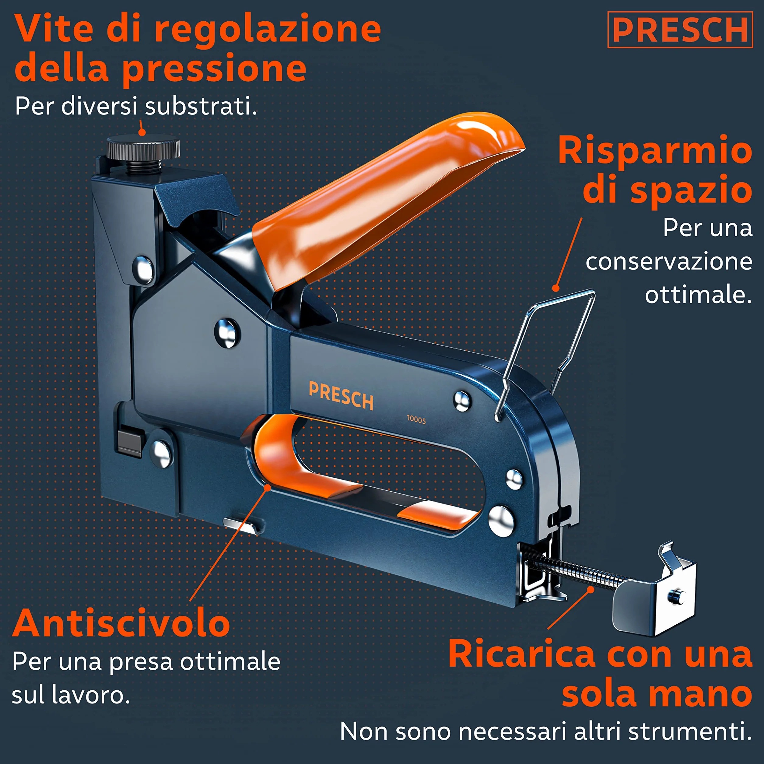 Presch Set Graffatrice Manuale 600 pz. - Fissatrice manuale con 600 graffette per legno, tessuto, mobili e cartone catramato - Attrezzo professionale