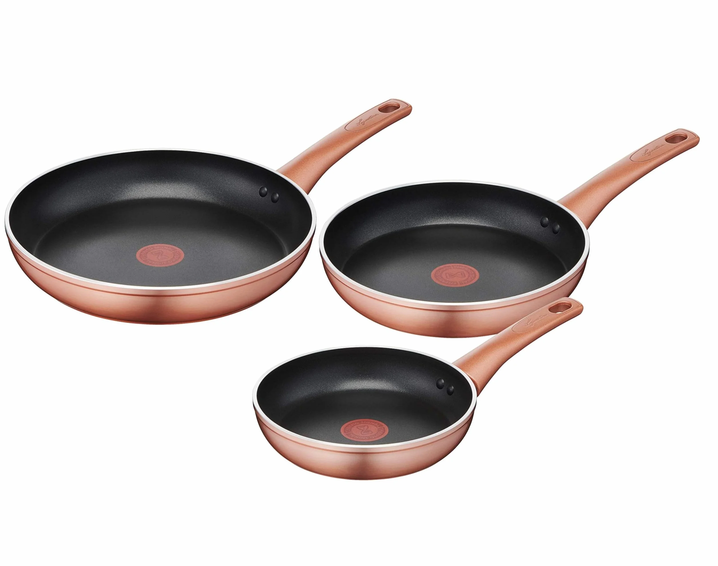 Lagostina Ramata Set Padelle Antiaderenti in Alluminio Ø 20/24/28 cm, Esterno Effetto Rame, 3 Pezzi, Batteria di Pentole Gas e Forno con Indicatore Cottura e Manici Ergonomici in Bakelite