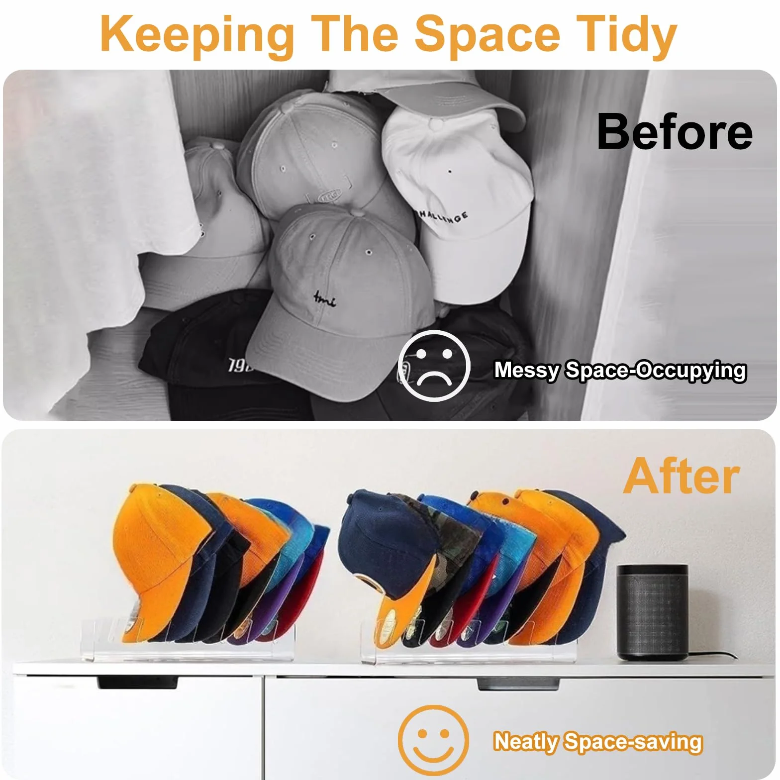 Set da 2 Porta Cappelli in Acrilico Trasparente, Organizzatore per 14 Cappellini, Autoportante Salvaspazio