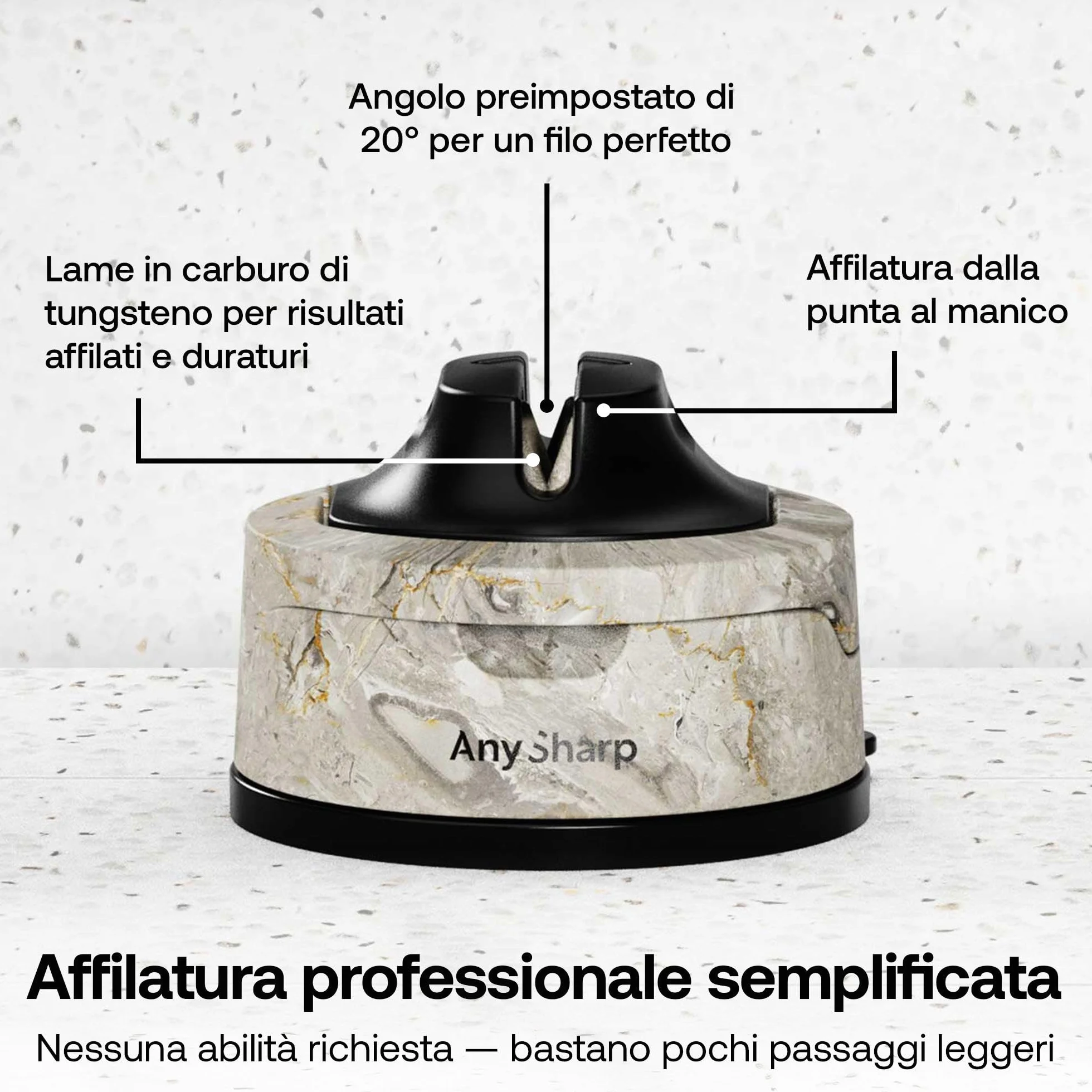 AnySharp Evo Affilacoltelli PowerGrip Suzione Acciaio Temperato Dentati