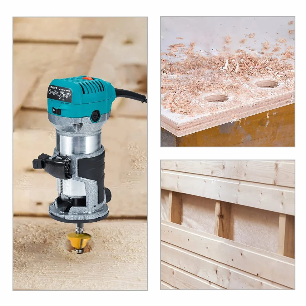 fresa a mano per legno, multifunzione 710 W + 15 pezzi, fresa in metallo duro da 6,35 mm