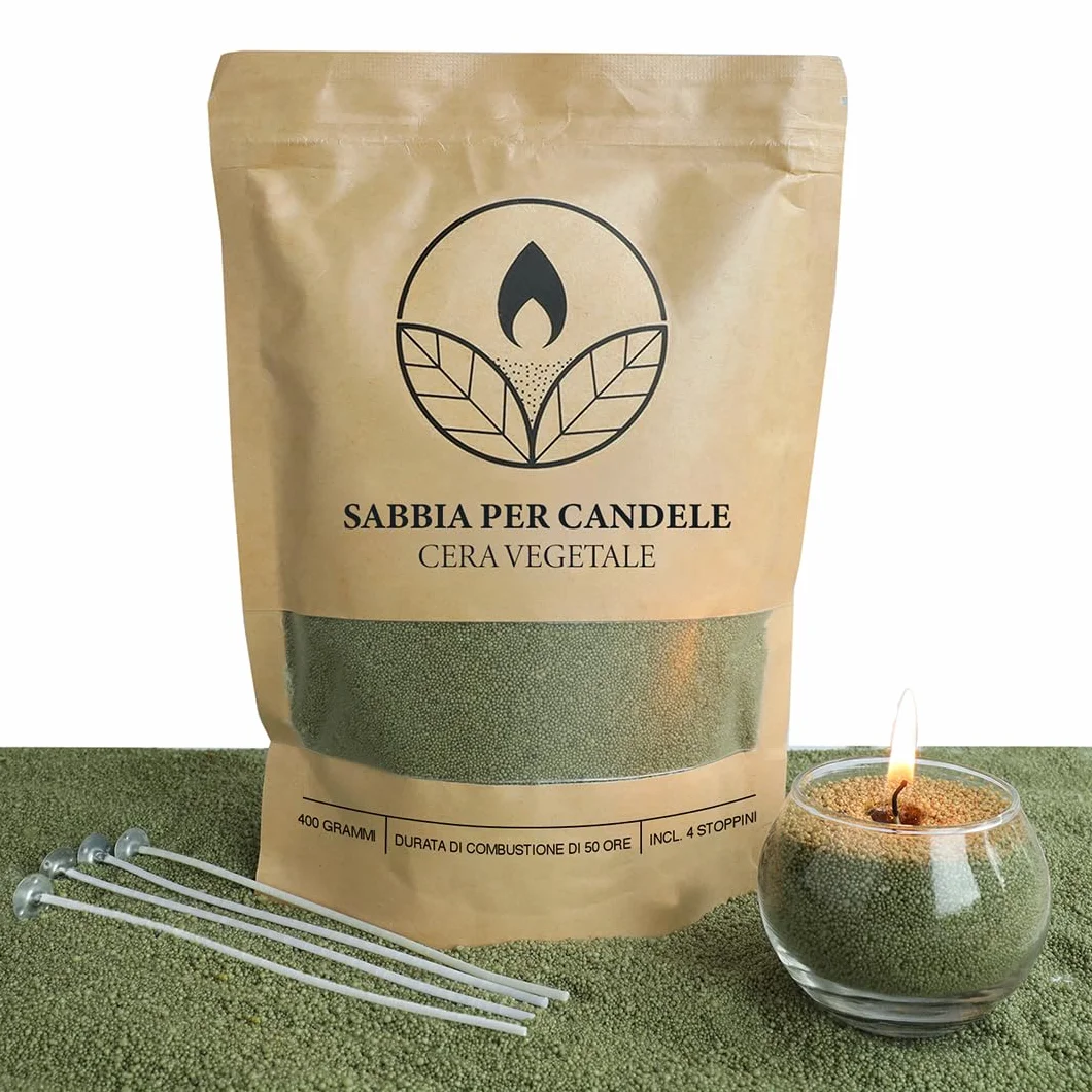 comforder Sabbia per Candele con Stoppini, Granelli di Cera, Kit Candele Fai da Te, Pearl Candle, 400 g Perle di Cera per Candele + 4 Stoppini (Verde Muschio)