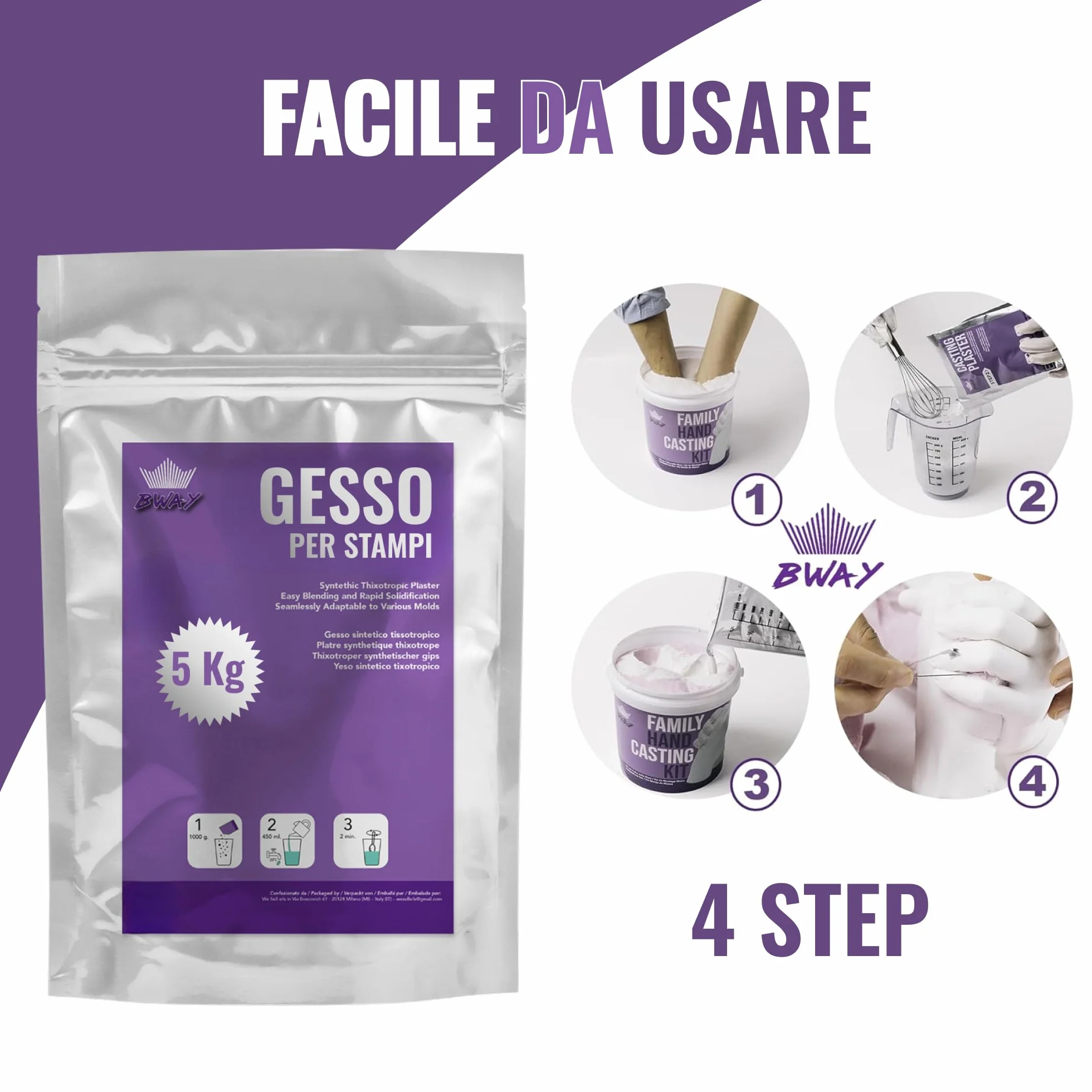 BWAY Gesso per Stampi in Polvere di Ceramica Bianca - Polvere di Gesso Ceramico per Stampi in Silicone di Alta Qualità - Ideale per Fai da Te e Progetti Creativi - Confezione da 5 Kg