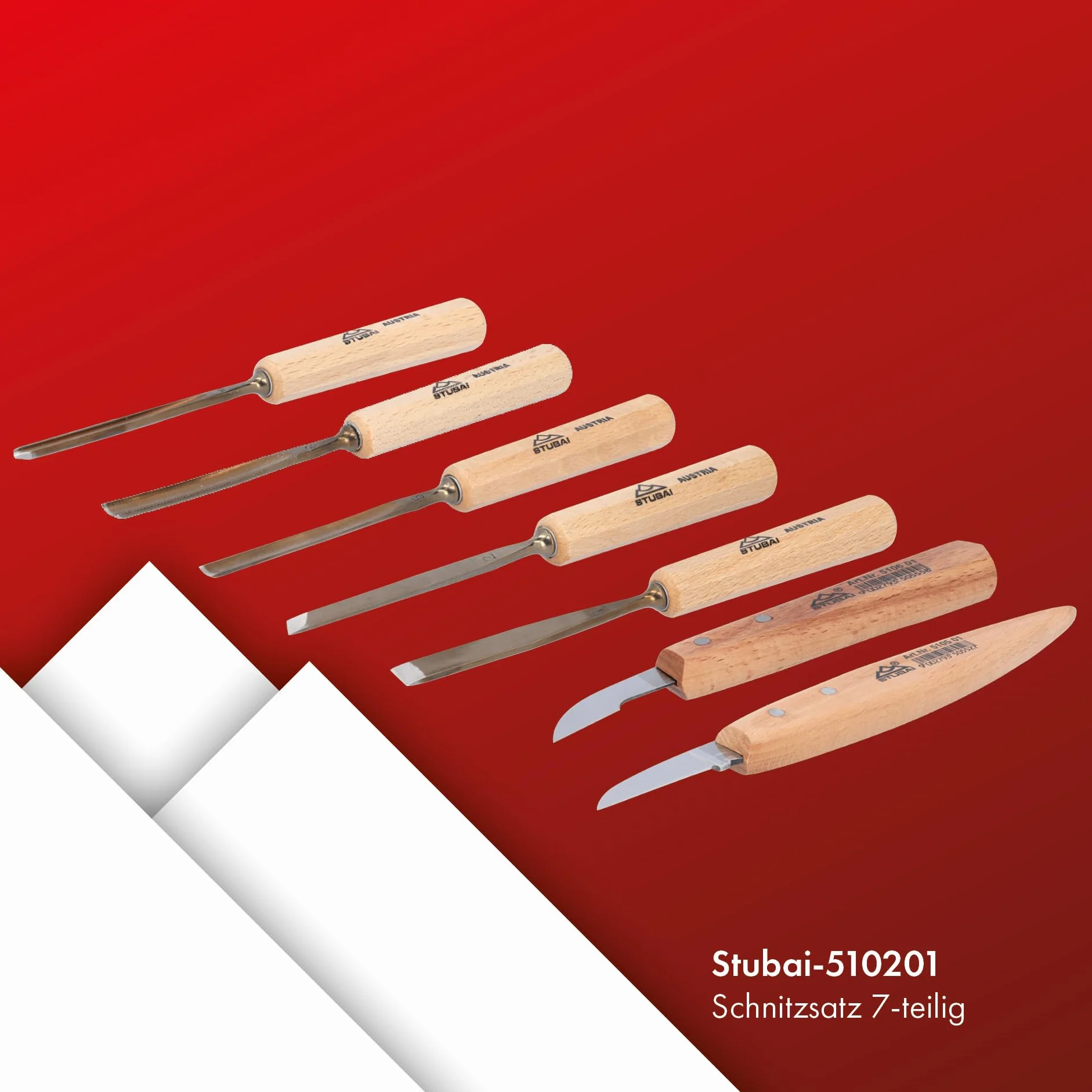 Serie 5 sgorbie e 2 coltelli da scultore Stubai