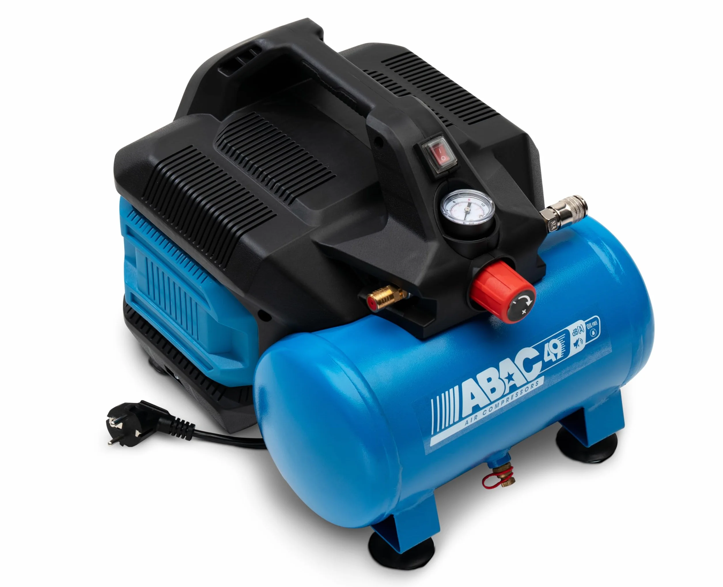 ABAC EASE-AIR 6 Compressore d'Aria Portatile Silenzioso, Compressore Aria Oil-Free, Pressione Massima 8 Bar, Potenza 0,75 Hp, Serbatoio 6 Litri, Rumorosità 49 dB