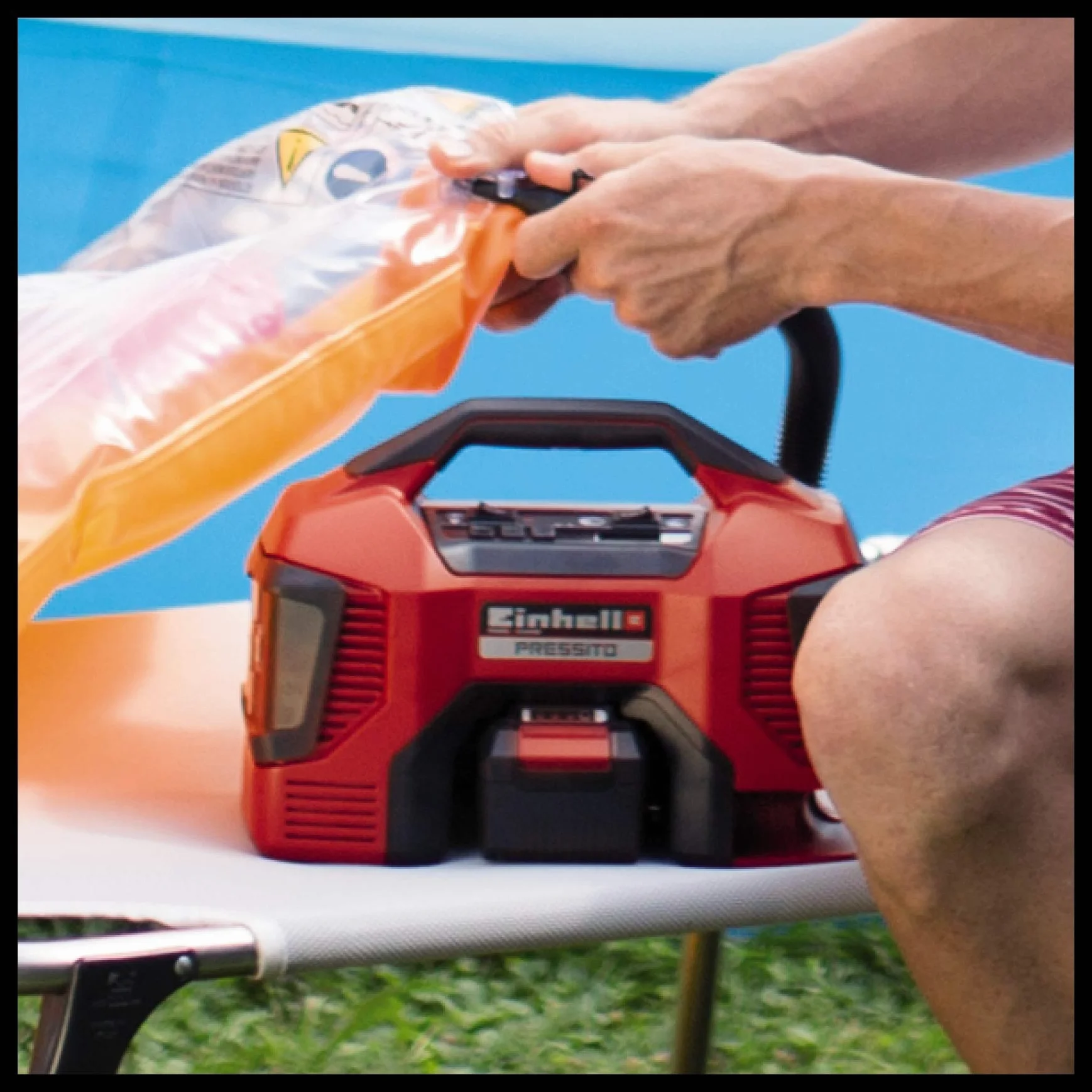 Einhell Compressore ibrido Power X-Change Pressito (Li-Ion, 18V, funzione ibrida: con cavo corrente o batterie; pompa ad alta e bassa pressione, incl. set 3 adattatori; senza batteria e caricatore)
