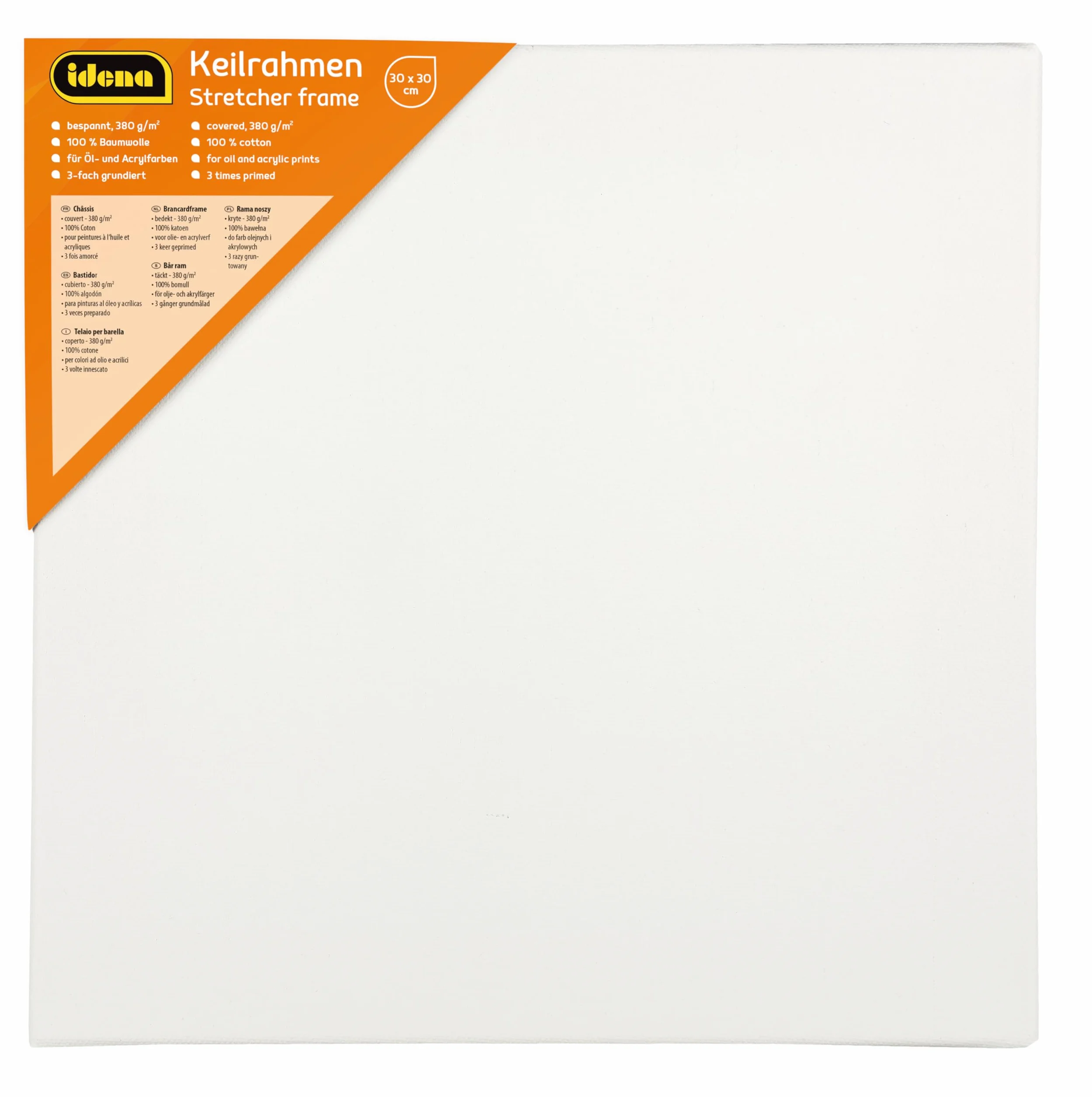 Idena 90561 - Telaio con tela bianca in 100% cotone, 5 pezzi ca. 30 x 30 cm, grammatura 380 g/m², per colori a olio e acrilici