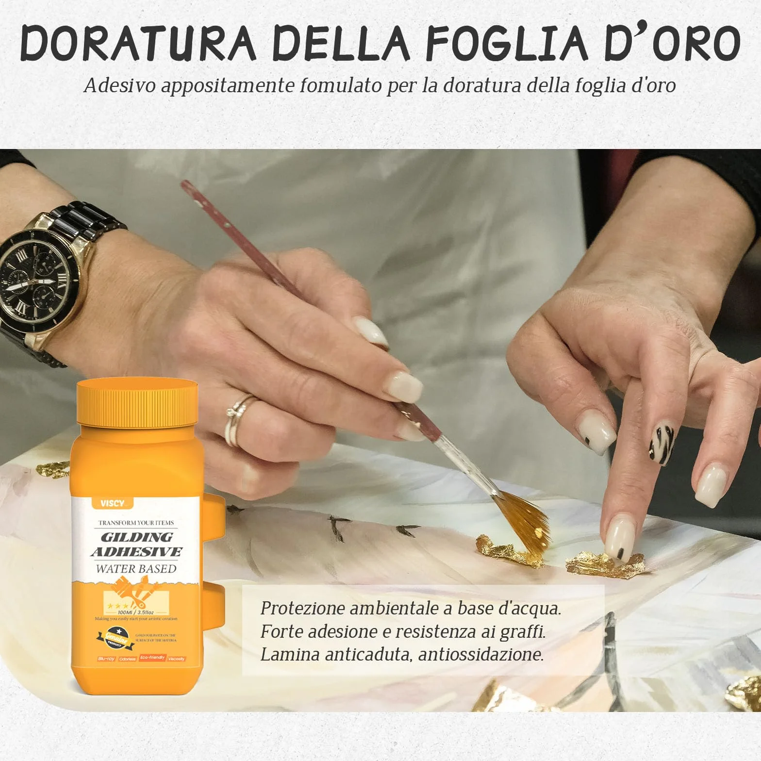 Adesivo per Foglia d'Oro, 100 ml di Colla, 100 ml di Vernice, 100 Pezzi di Foglia d'Oro, 2 Pennelli, Cotone per Pulire, per Arte, Artigianato e Pittura