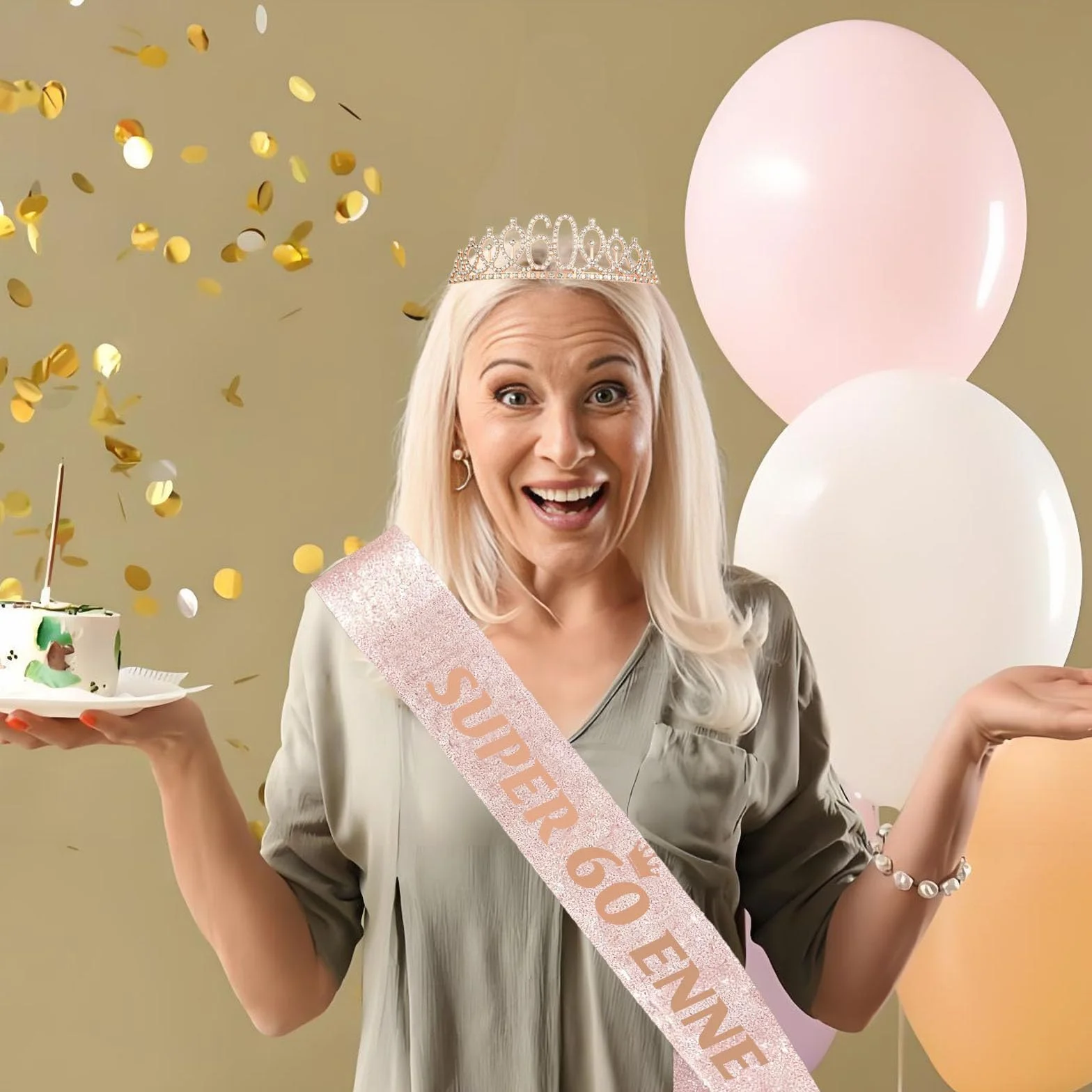 Toctax Fascia Corona Compleanno Personalizzata con Biglietto, Regali Gadget per 18 30 40 50 60 70 80 Anni, Idee Regalo e Decorazione per Donna