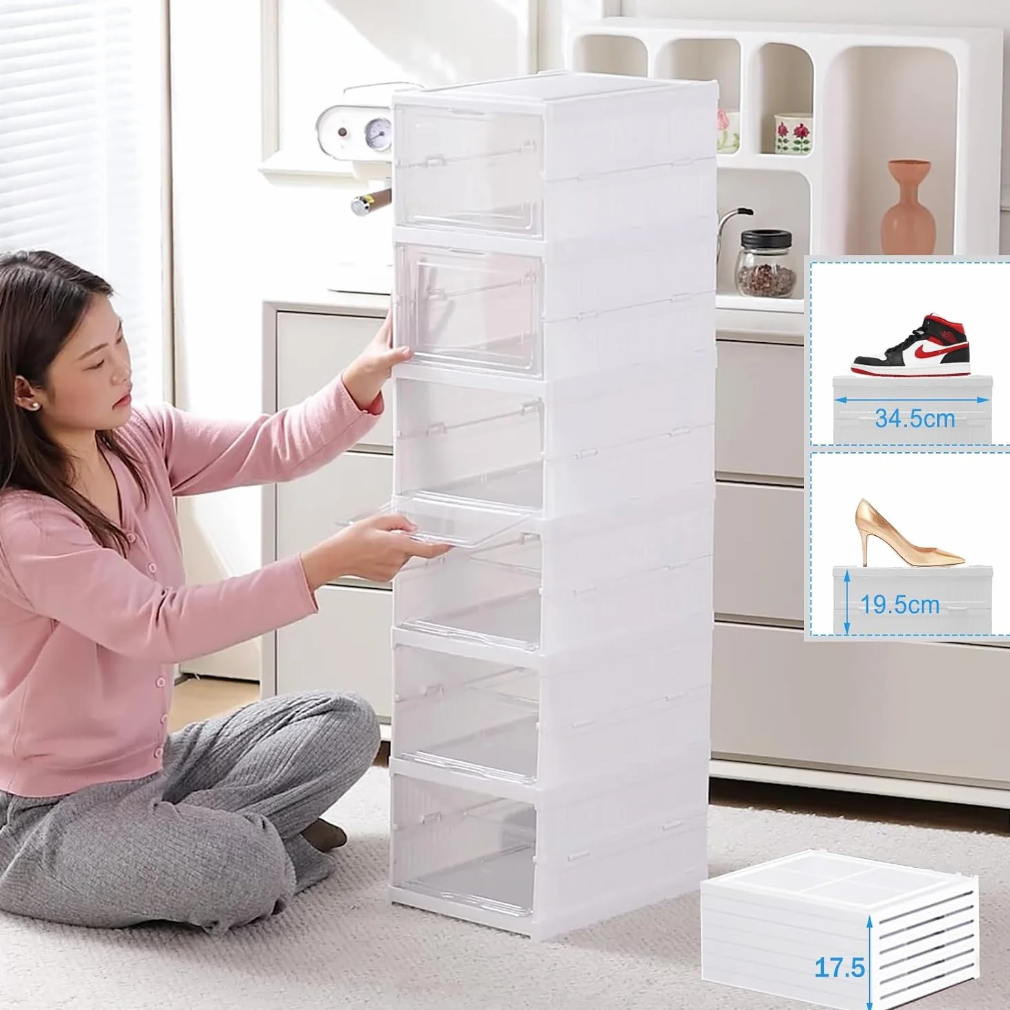 SQUADO Scatole Scarpe Porta Trasparenti 6 Piani Pieghevole Contenitori Organizzatore Portascarpe Scarpiera Shoe Storage Box con coperchio