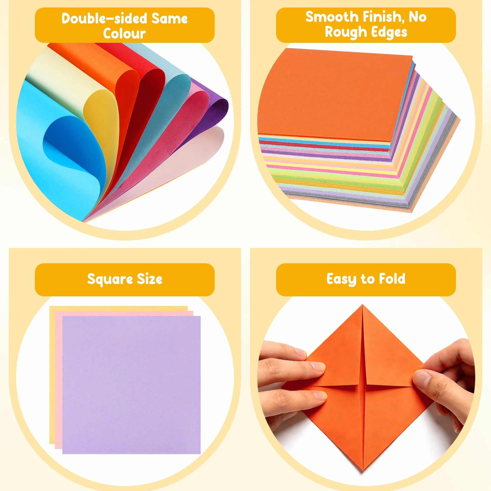 840 Fogli di Carta Origami, 20 Colori, Cartoncini Colorati Bifacciale (Quadrato da 10 cm/15 cm/20 cm + Striscia), Carta Artigianale Pieghevole per Origami Fai Da Te e Progetti Artistici Scuol