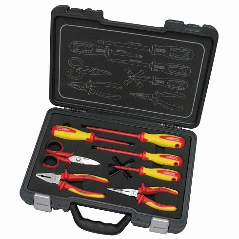 Kravm E09058 Kit Utensili per Elettricisti, Cromo Vanadio, 8 Pezzi, Rosso/Giallo