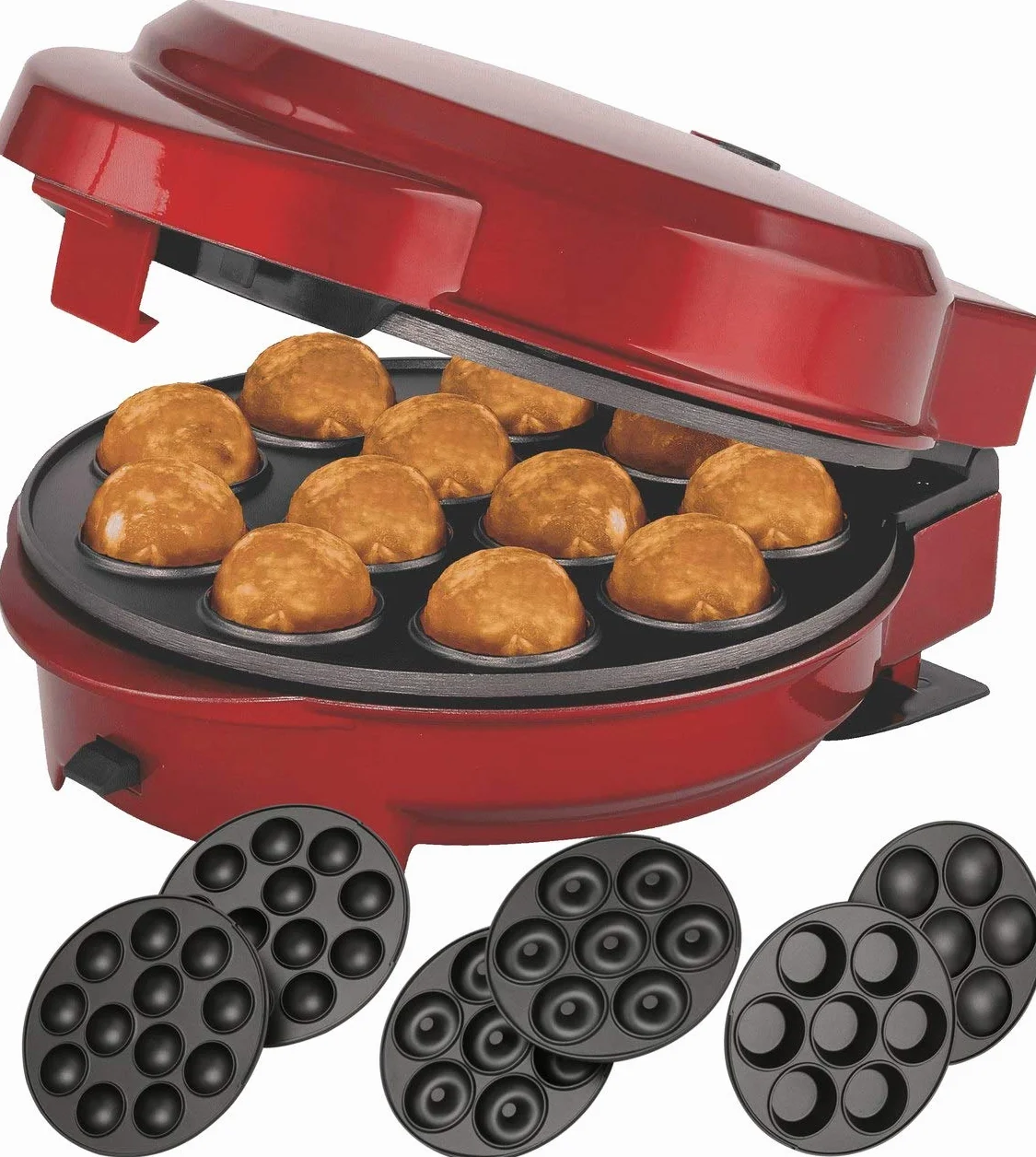 Melissa 3 in1 Donut Muffin e Popcake Maker 3 piastre intercambiabili, Rosso Metallizzato