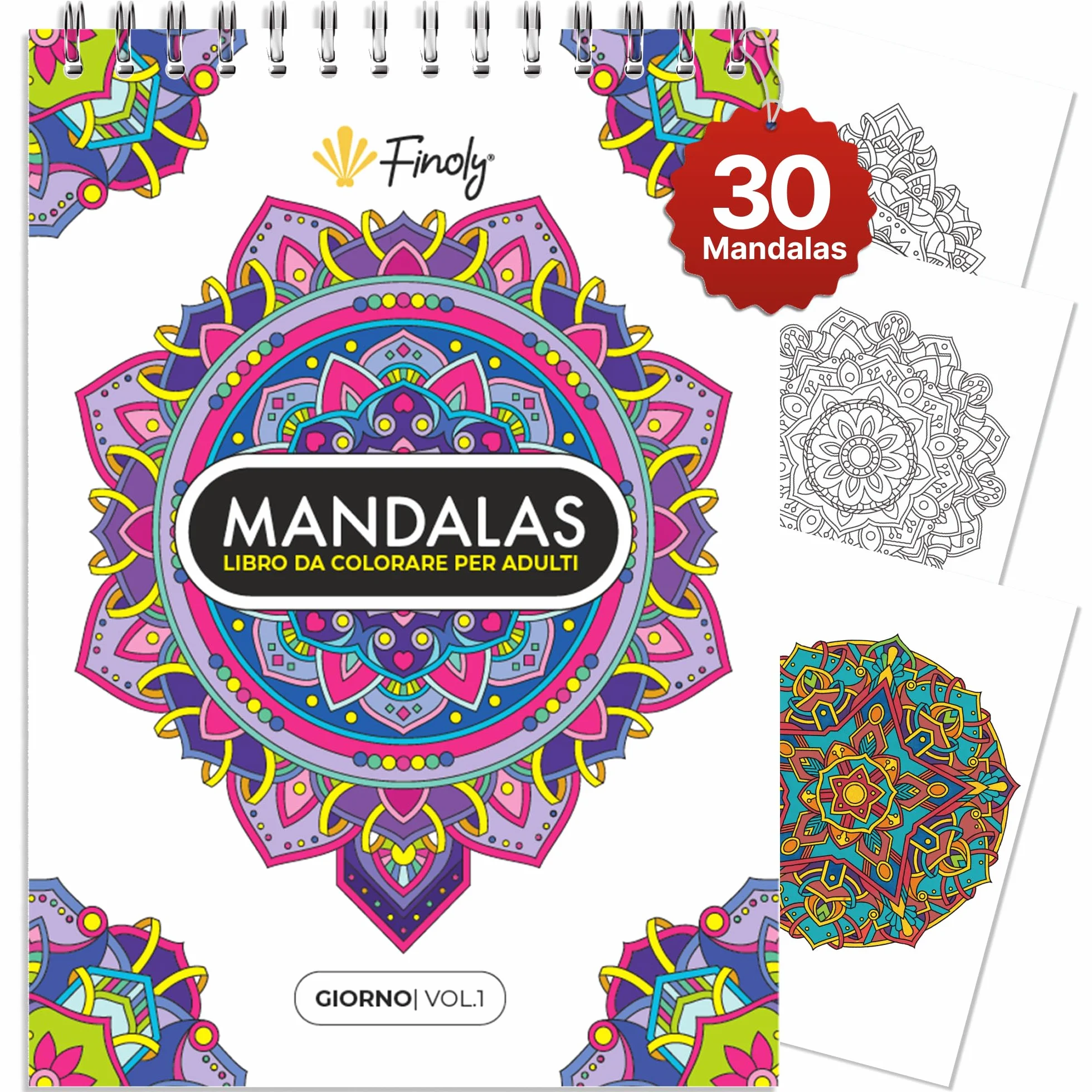 Libro mandala da colorare per adulti A4 30 illustrazioni originali Carta Premium Rilegatura a spirale Volume 1