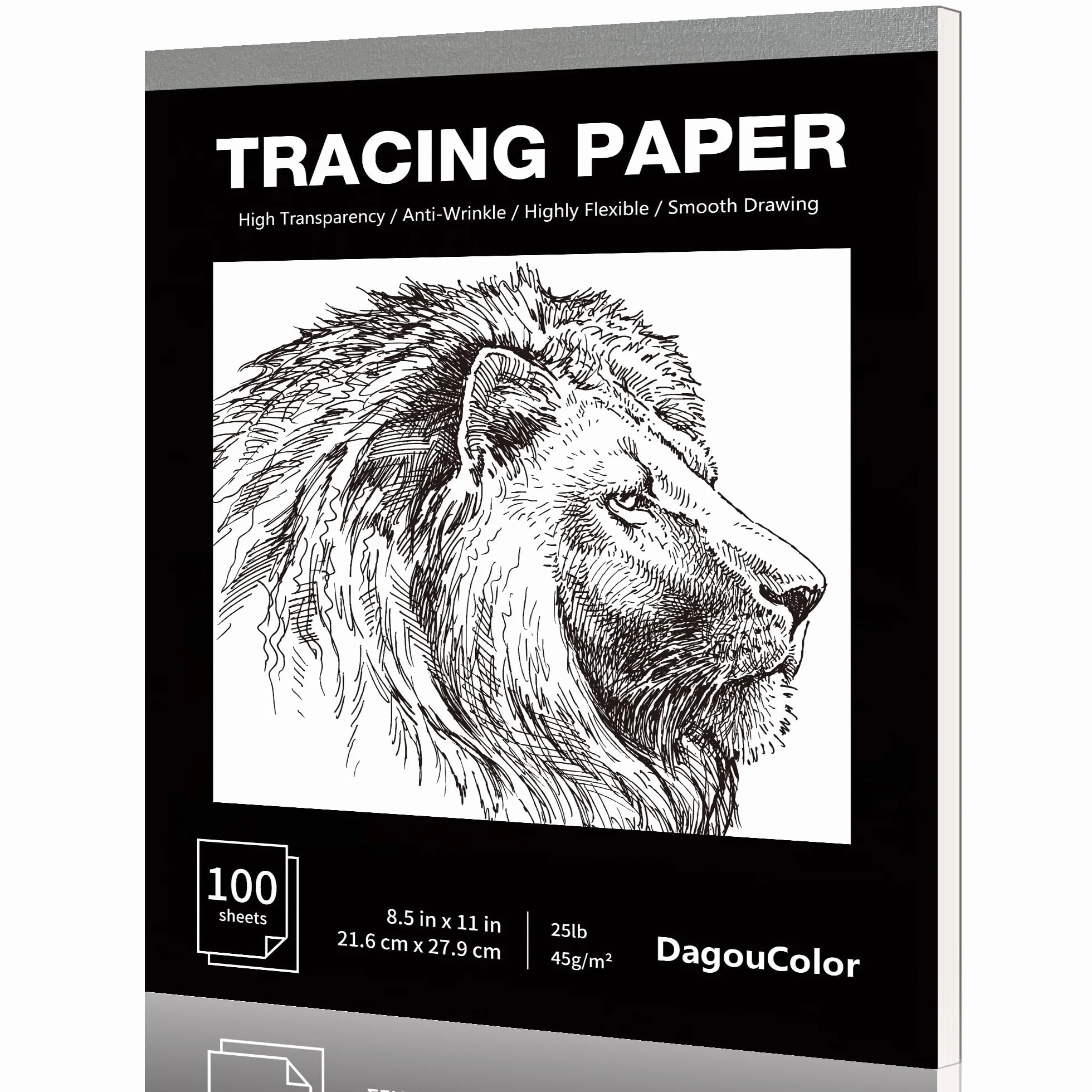 DagouColor Carta da Ricalco, 1 Pack, 100 Fogli Tracciareper Motivi di Cucito, 21.6 X 27.9CM Sovrapposizioni e Schizzi su Carta Artistica e Album da Disegno, Per Artisti Principianti, Adulti