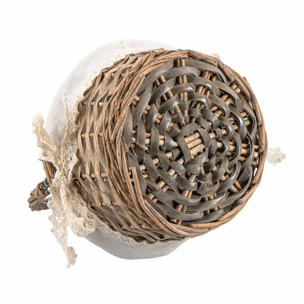 Cestino in vimini e legno colore naturale shabby chic regalo con tessuto