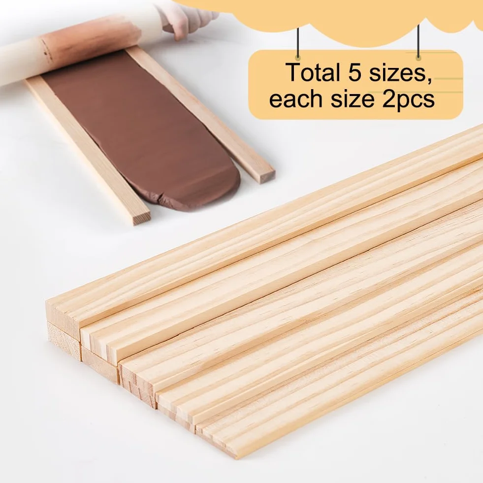 BENECREAT 10 pz Fogli di Legno Strumenti di Ceramica, Guida per Bastoncini di Fango Rettangolare di 5 Dimensione per Lo Spessore Dell'Argilla Polimerica in Ceramica,Halloween Christmas