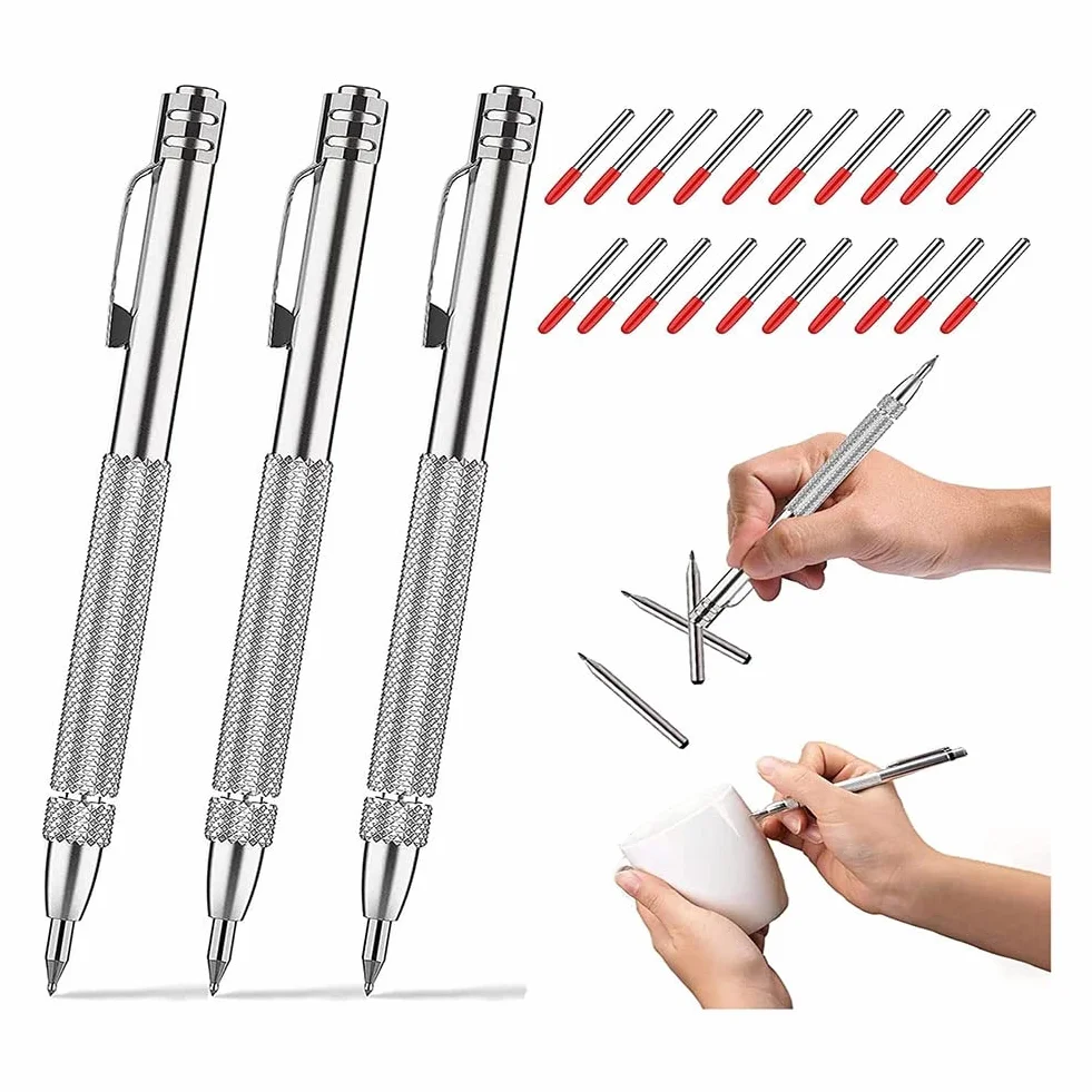 3Pack Metallo Carburo di Tungsteno Scriber Punta In Carburo di Tungsteno Scriber Scribe Tool con, con 20 Punte di Marcatura di Ricambio per Vetro/Ceramica/Acciaio Temprato